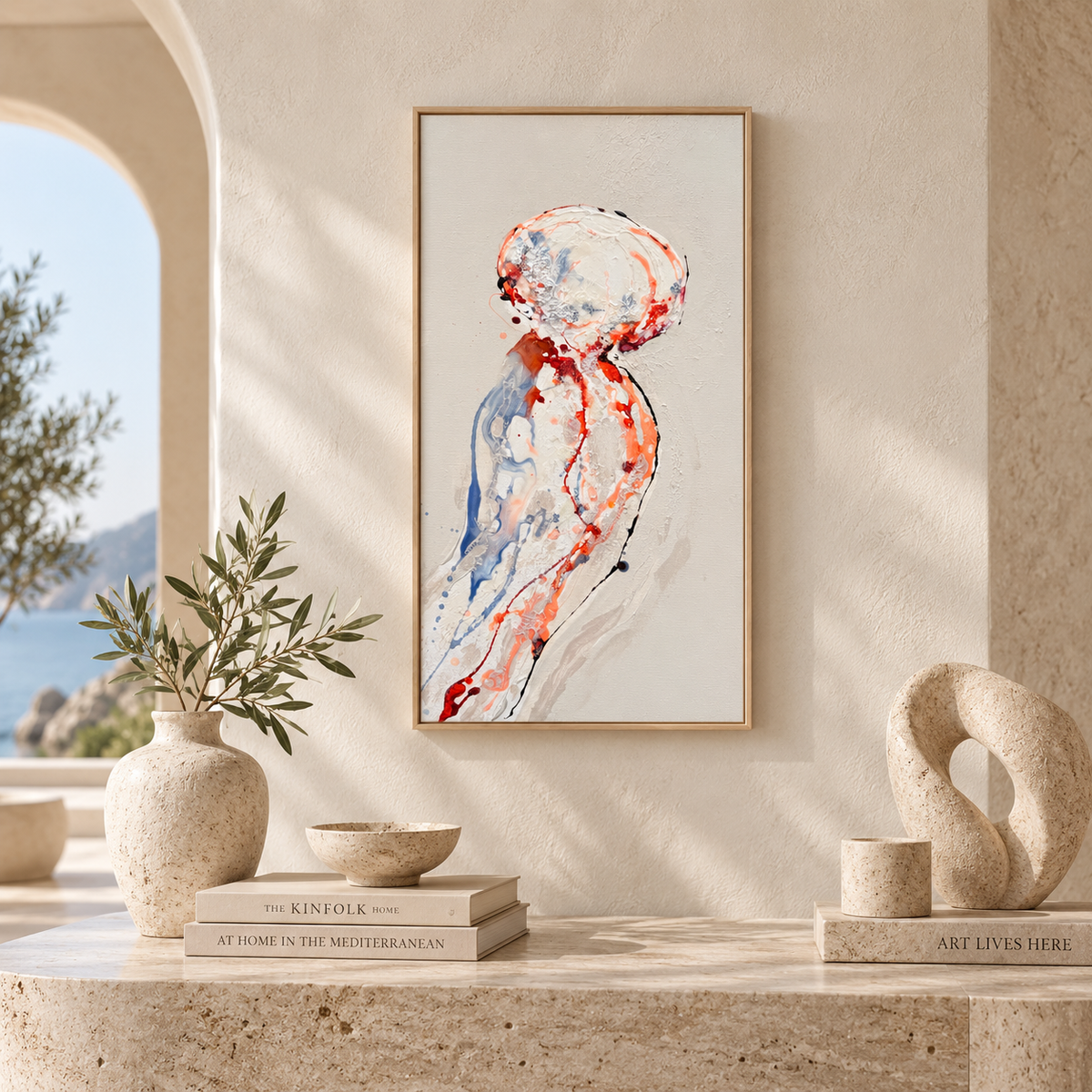 Silent Drift – Moltenism Jellyfish Painting, 30x60cm