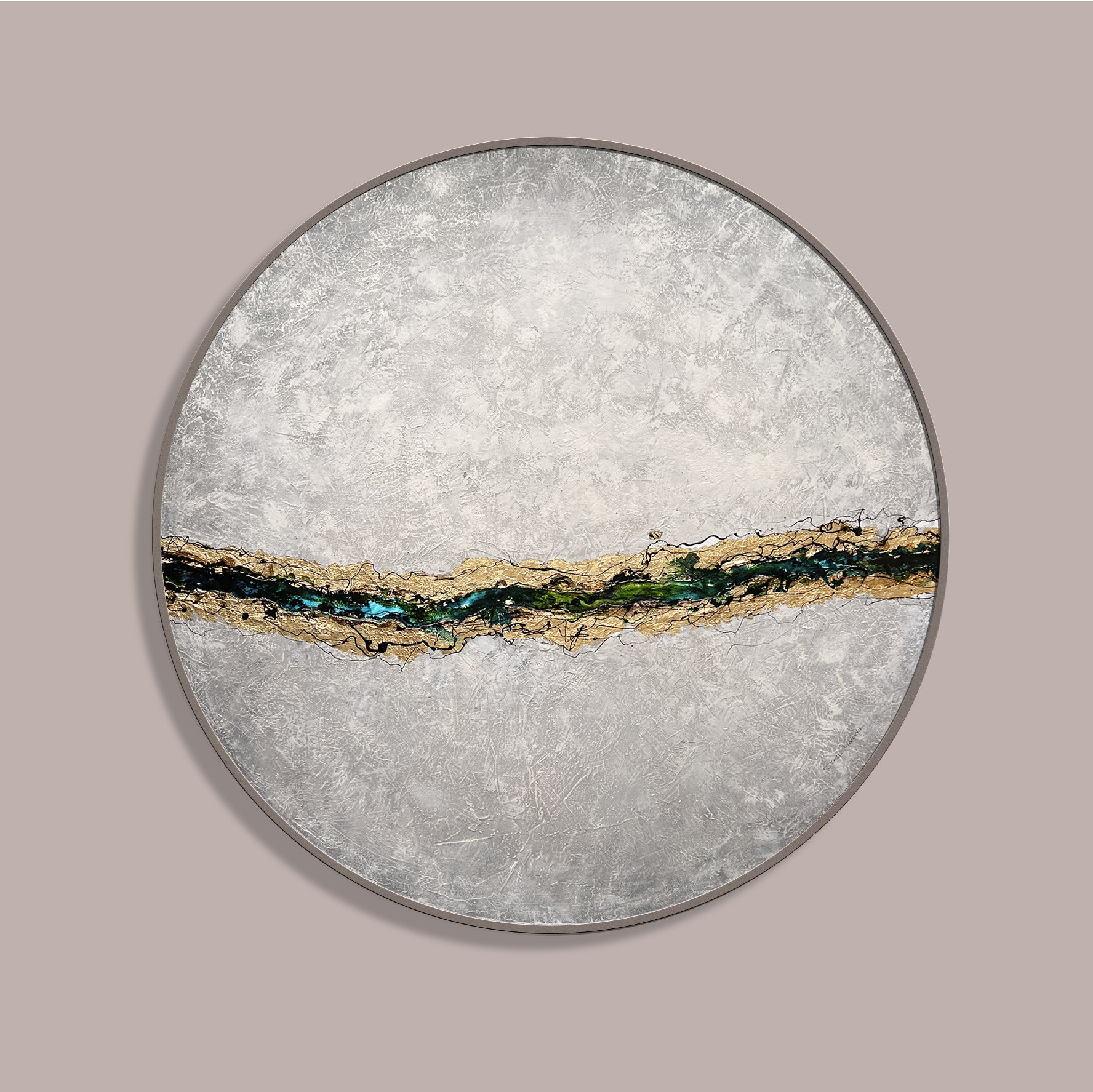 Moltenism, Original painting on Canvas, 90cm, Round, 'Emerald Harmony'