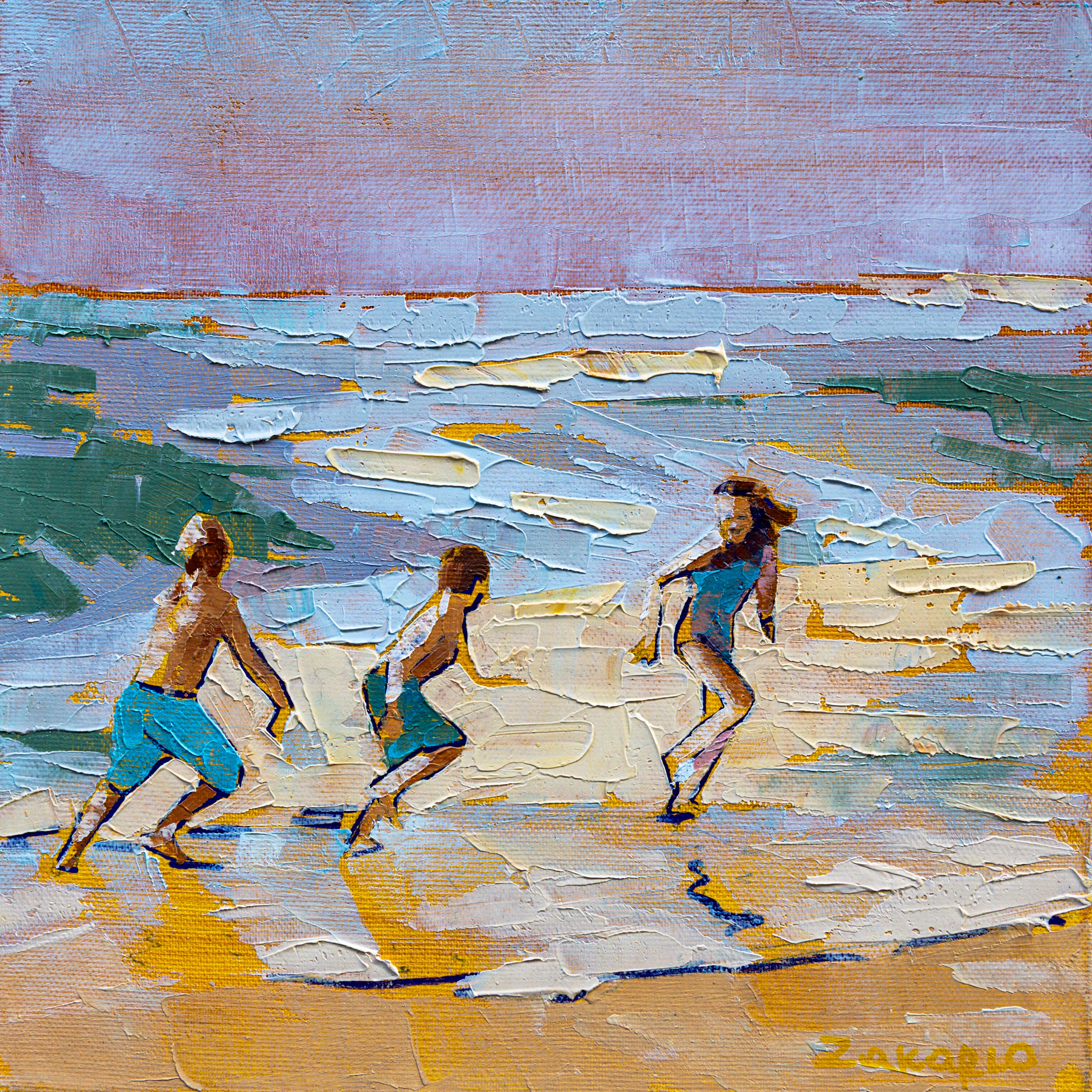 Children Playing on the Beach – Summer Joy Painting, 30х30cm