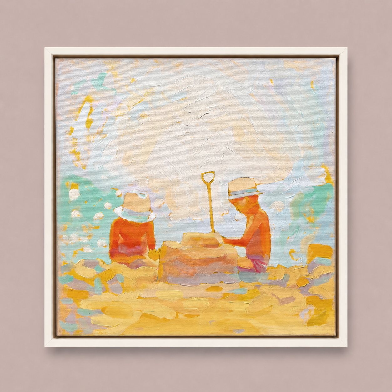 Sunny Day Together – Children on the Beach Painting, 30х30cm