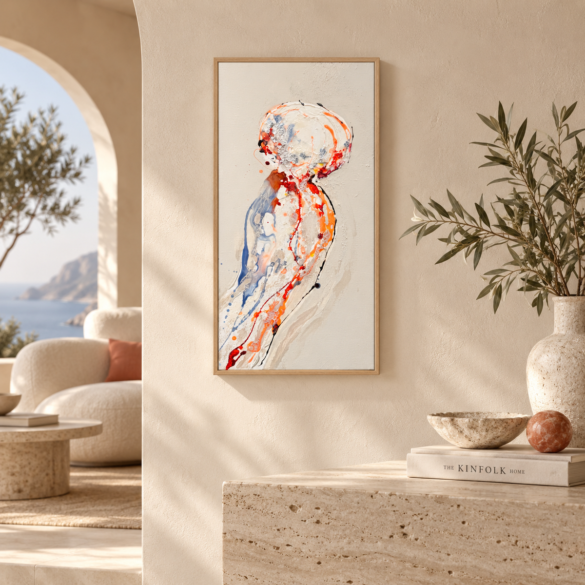 Silent Drift – Moltenism Jellyfish Painting, 30x60cm