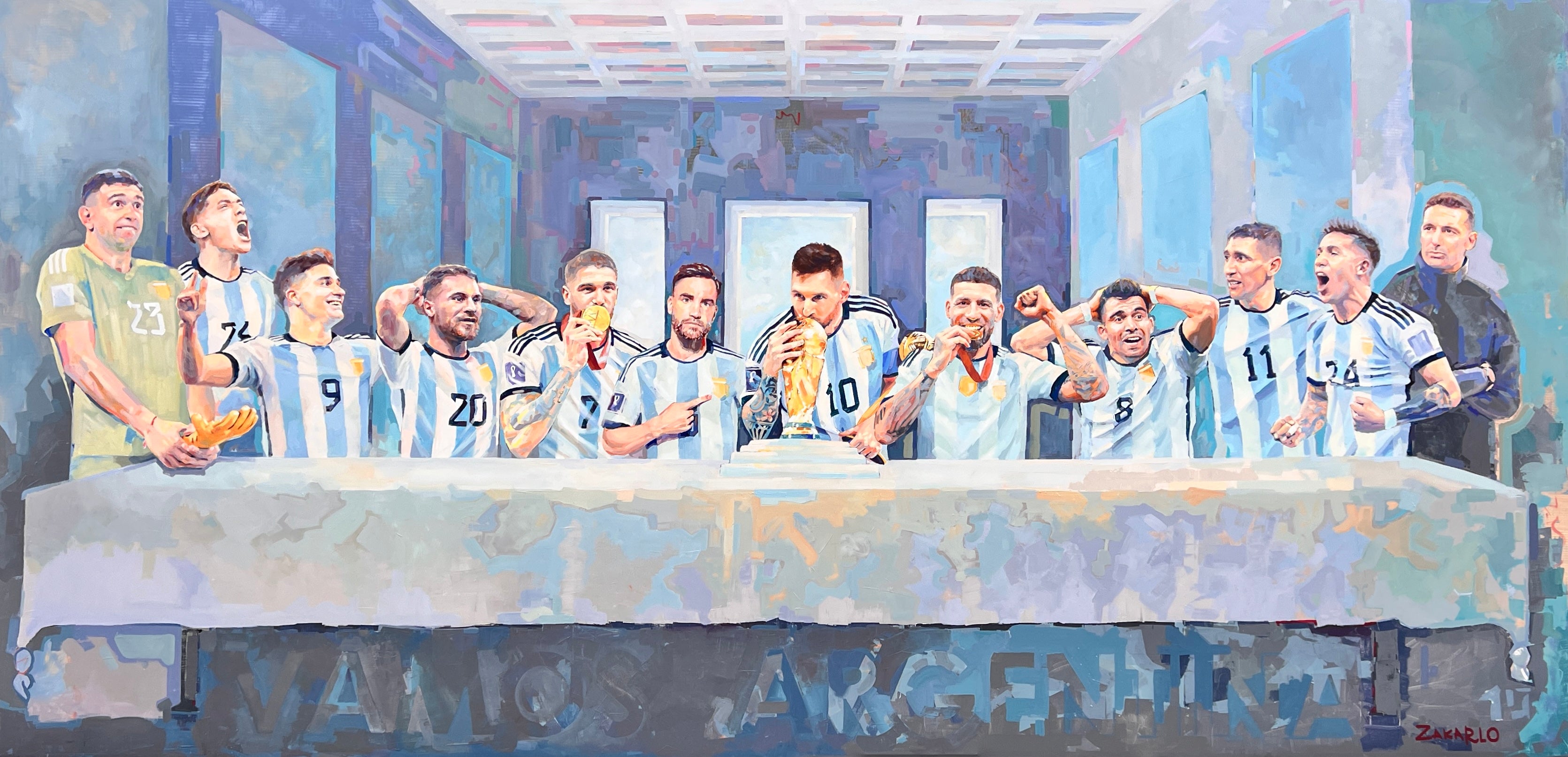 Triumph of the Dream: Leo Messi artwork, 400 x 200cm, oil on canvas