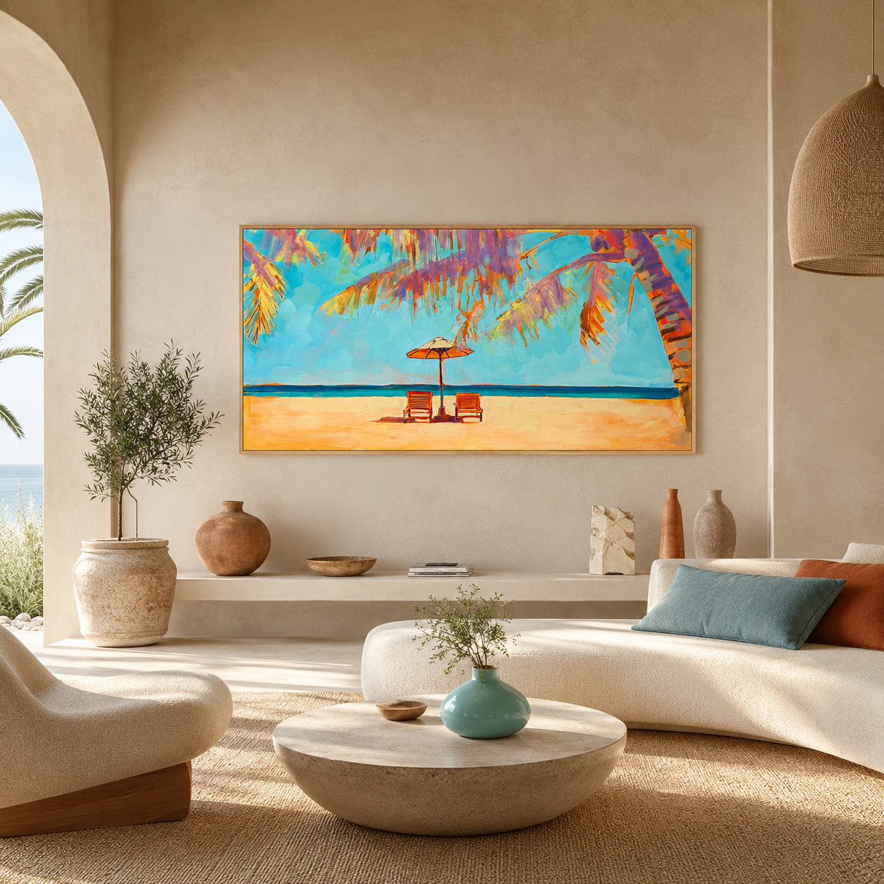 Palm Paradise – Las Palmas Beach Painting, 70 × 140 cm