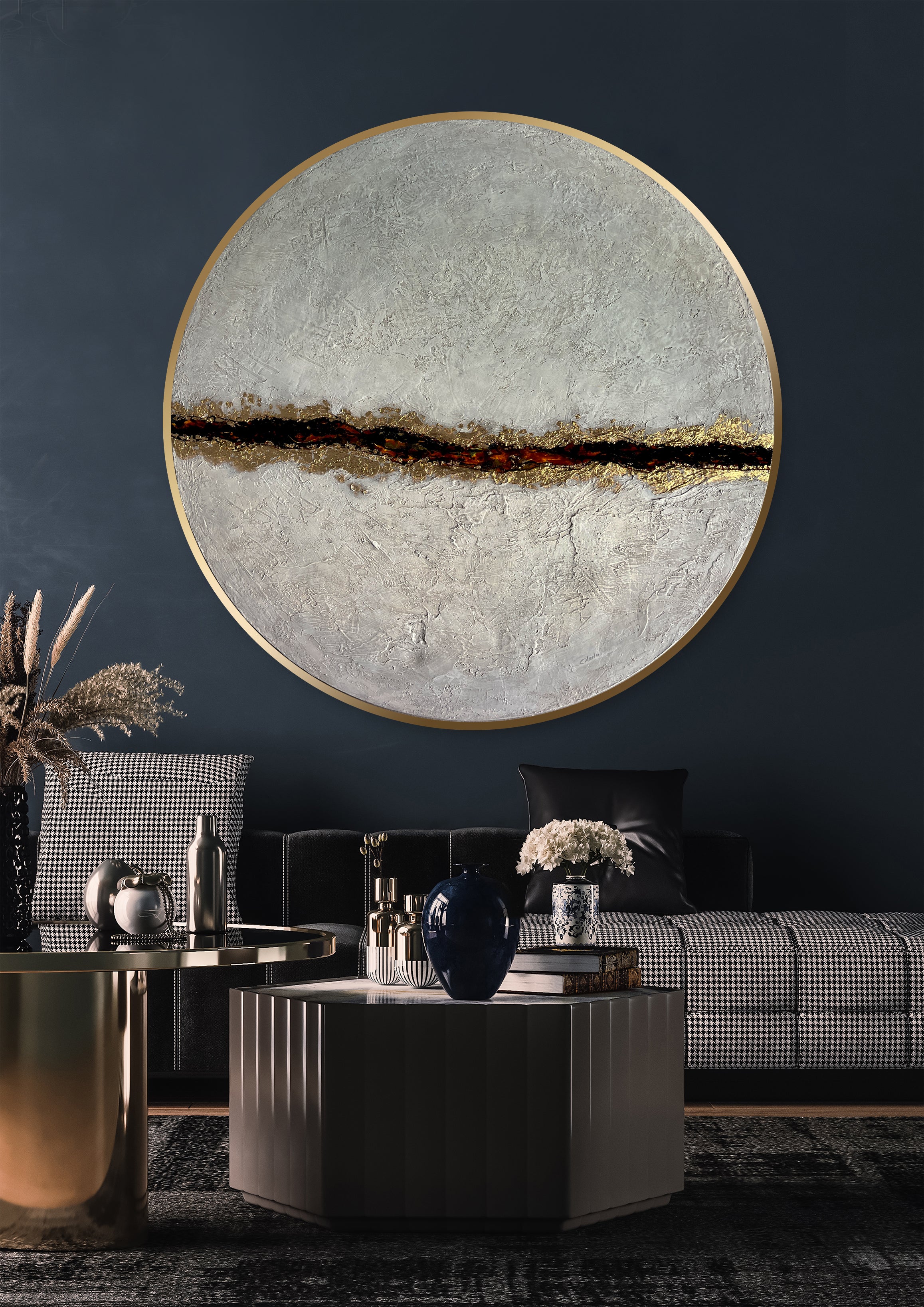 Moltenism, Original painting on Canvas, 90cm, Round, 'Fire Harmony'