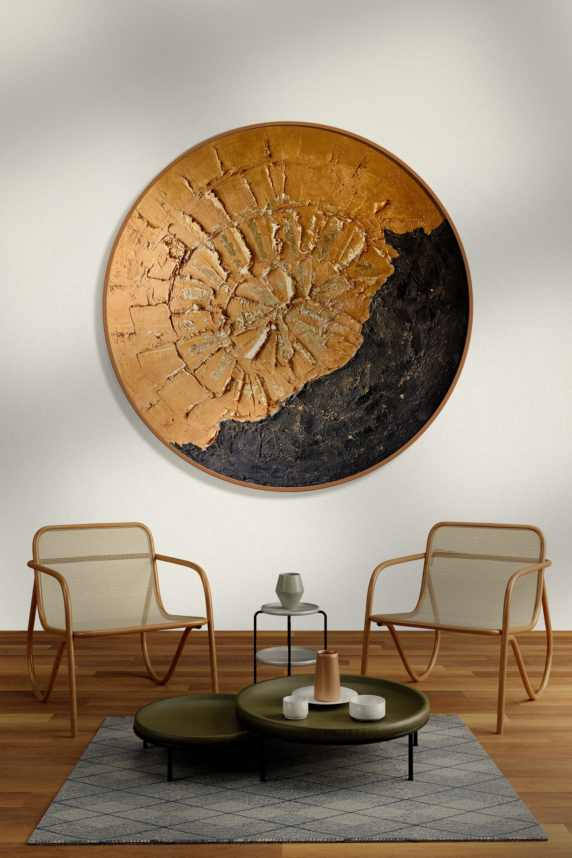 Moltenism, Original painting on Canvas, 90cm, Round, 'Sculpted in Fire'