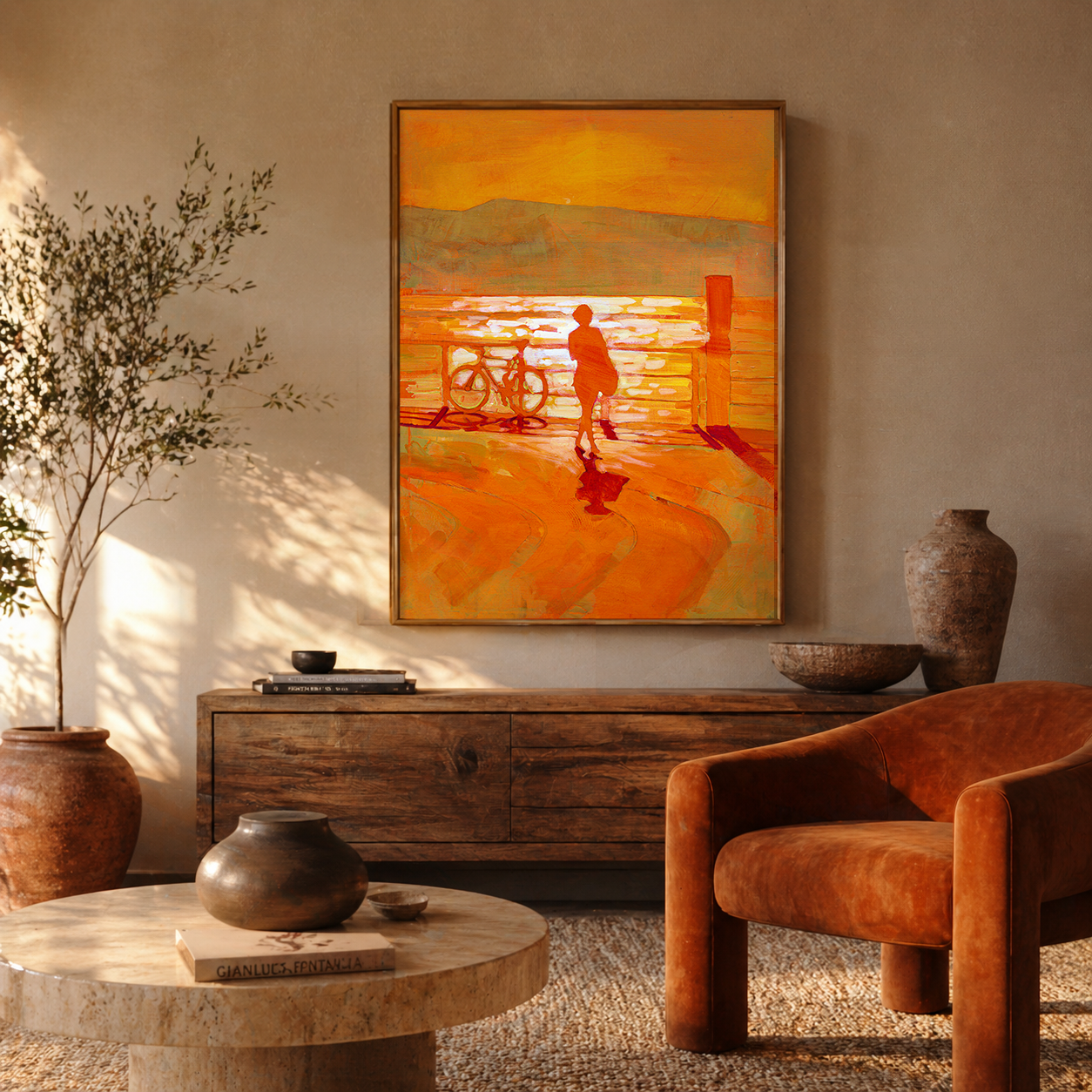 Canary Islands Calima Seascape Painting | Las Palmas Beach Sunset Art, 60x80cm