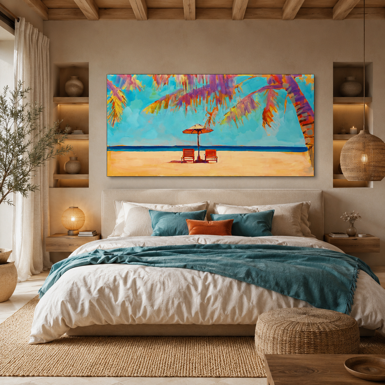 Palm Paradise – Las Palmas Beach Painting, 70 × 140 cm