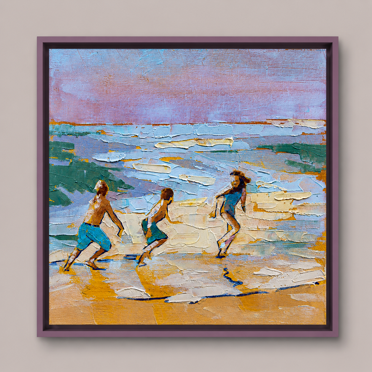 Children Playing on the Beach – Summer Joy Painting, 30х30cm