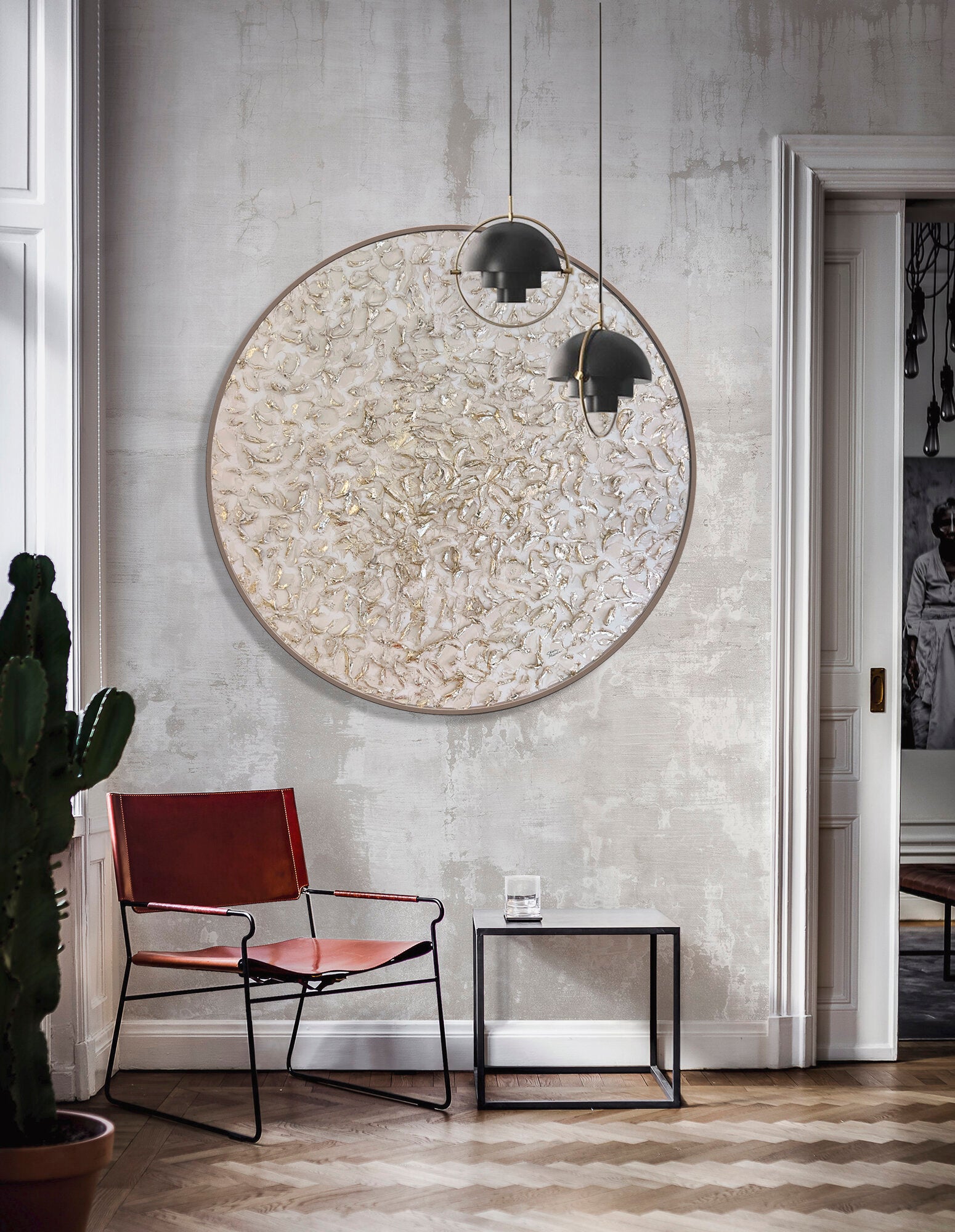 Moltenism, Original painting on Canvas, 90cm, Round, 'Fluttering Sunbeams'