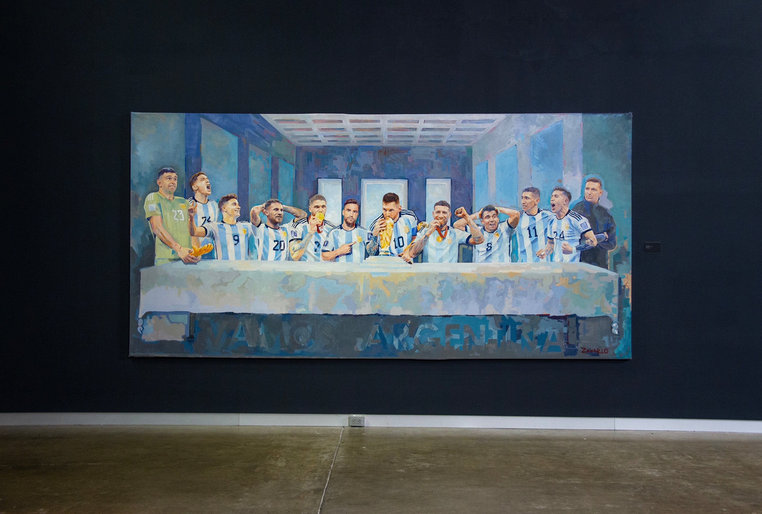 Triumph of the Dream: Leo Messi artwork, 400 x 200cm, oil on canvas