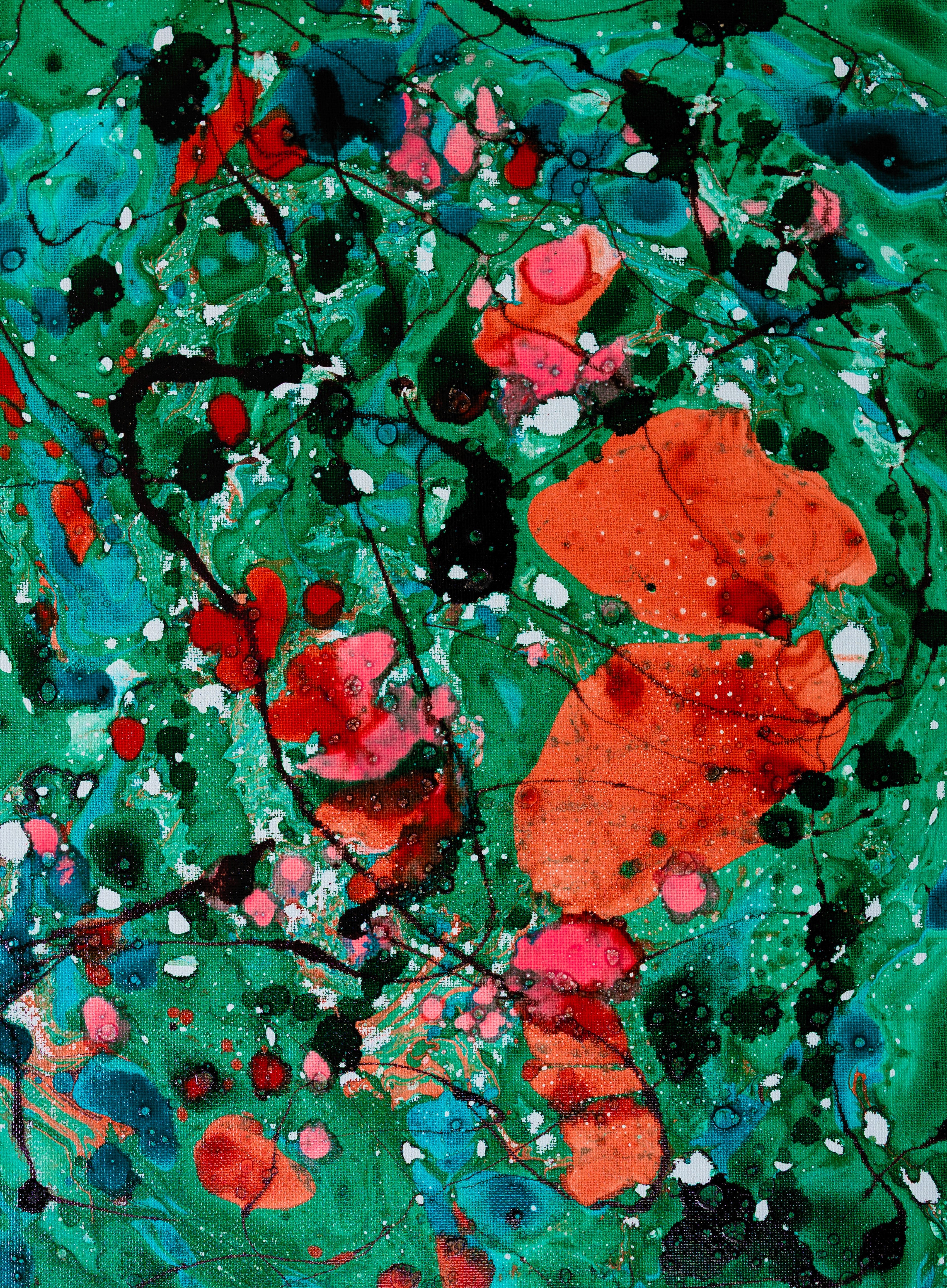 Liquid glass, Original painting on canvas, 30x40cm, Green Peaceful World VI02