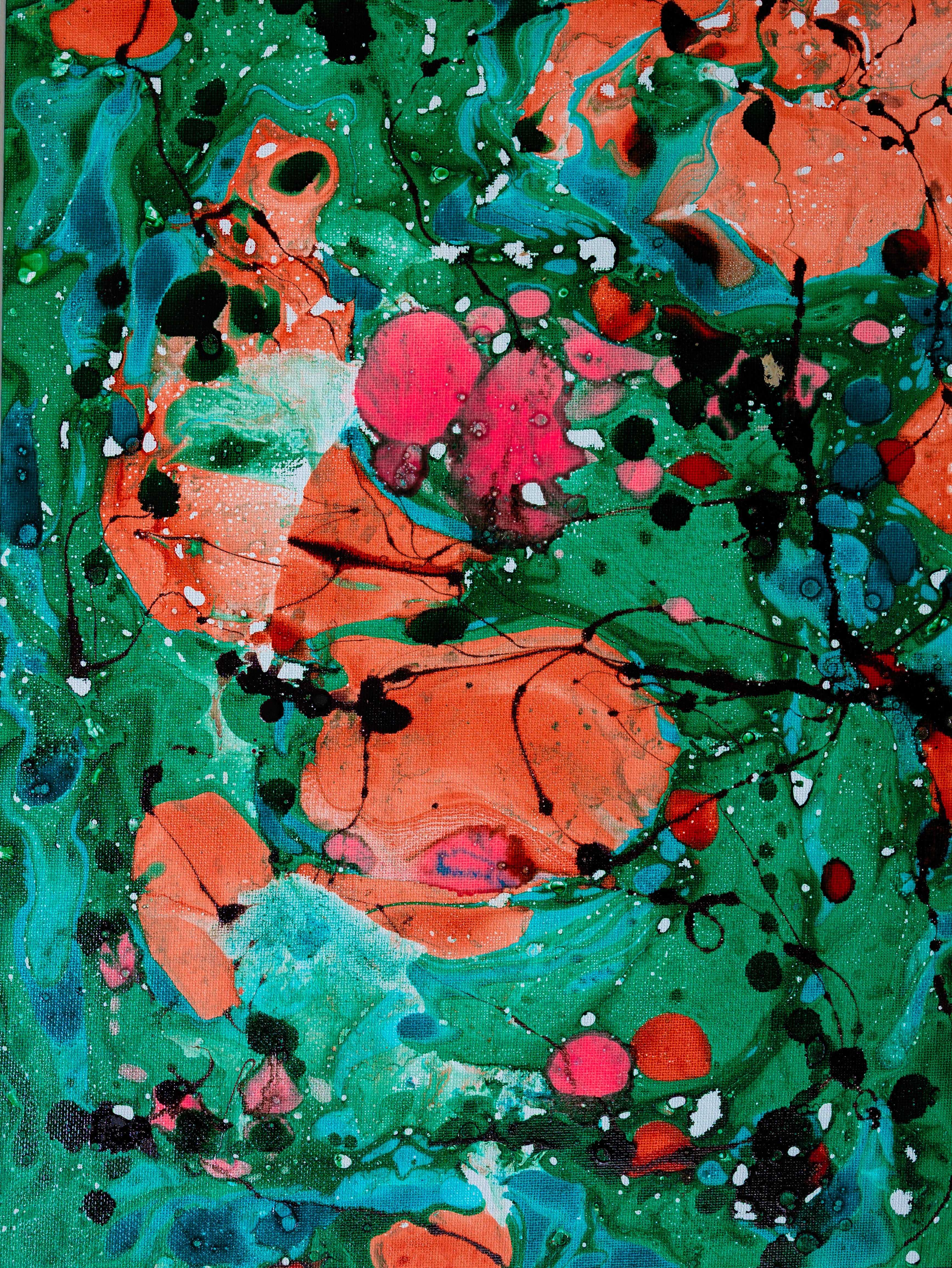 Liquid glass, Original painting on canvas, 30x40cm, Green Peaceful World VI05