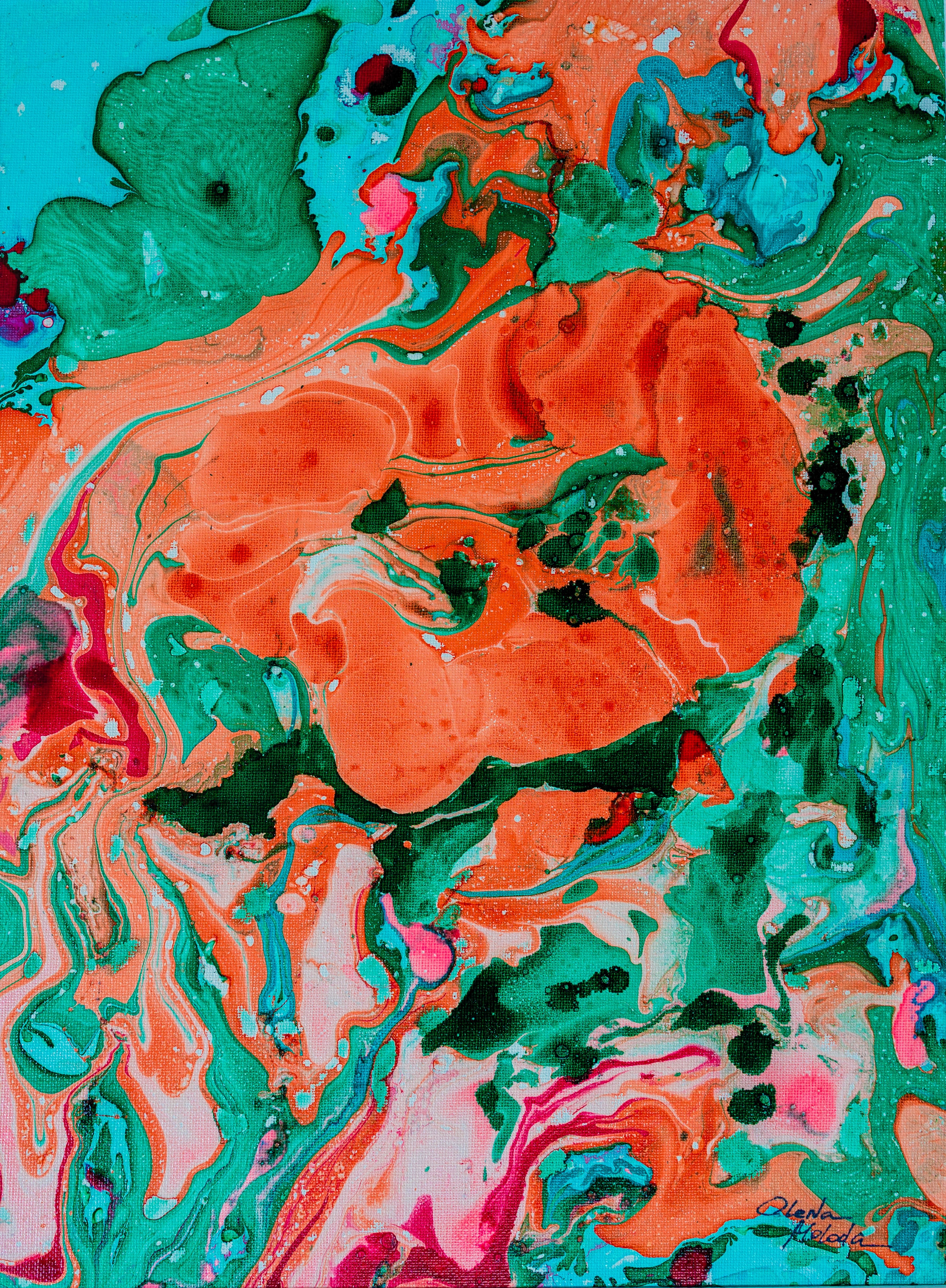 Liquid glass, Original painting on canvas, 30x40cm, Green Peaceful World VI06