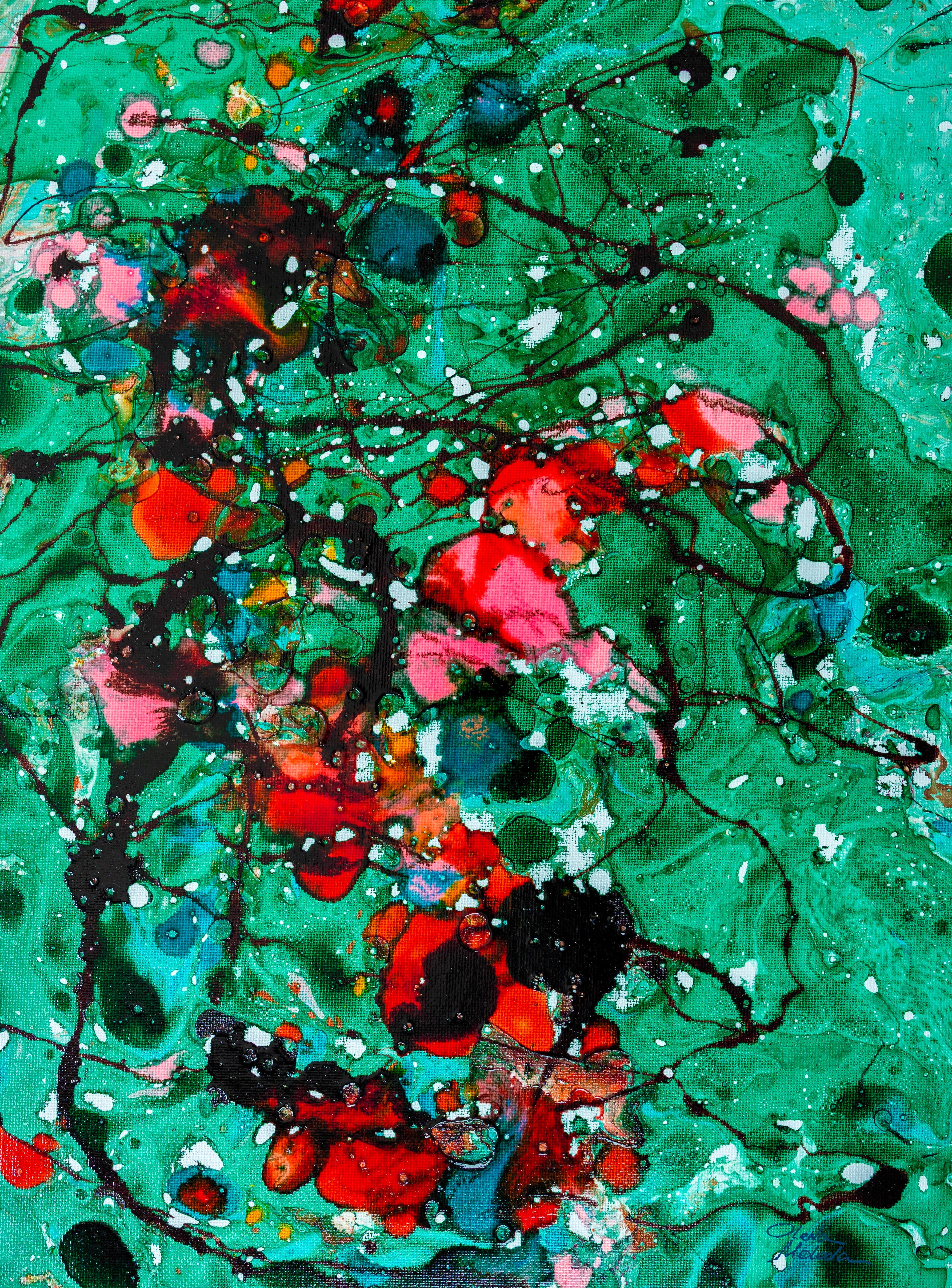Liquid glass, Original painting on canvas, 30x40cm, Green Peaceful World VI07