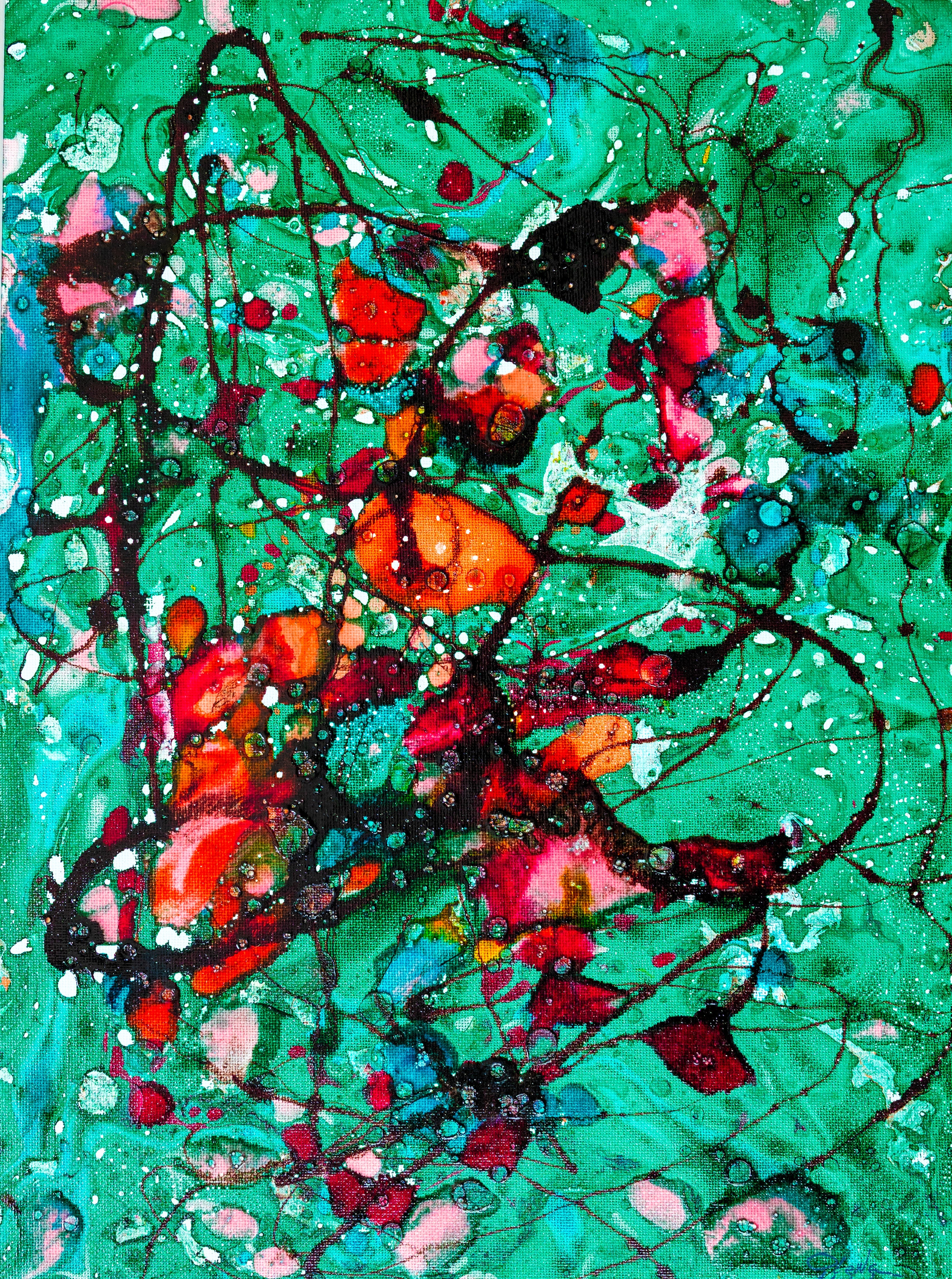 Liquid glass, Original painting on canvas, 30x40cm, Green Peaceful World VI09