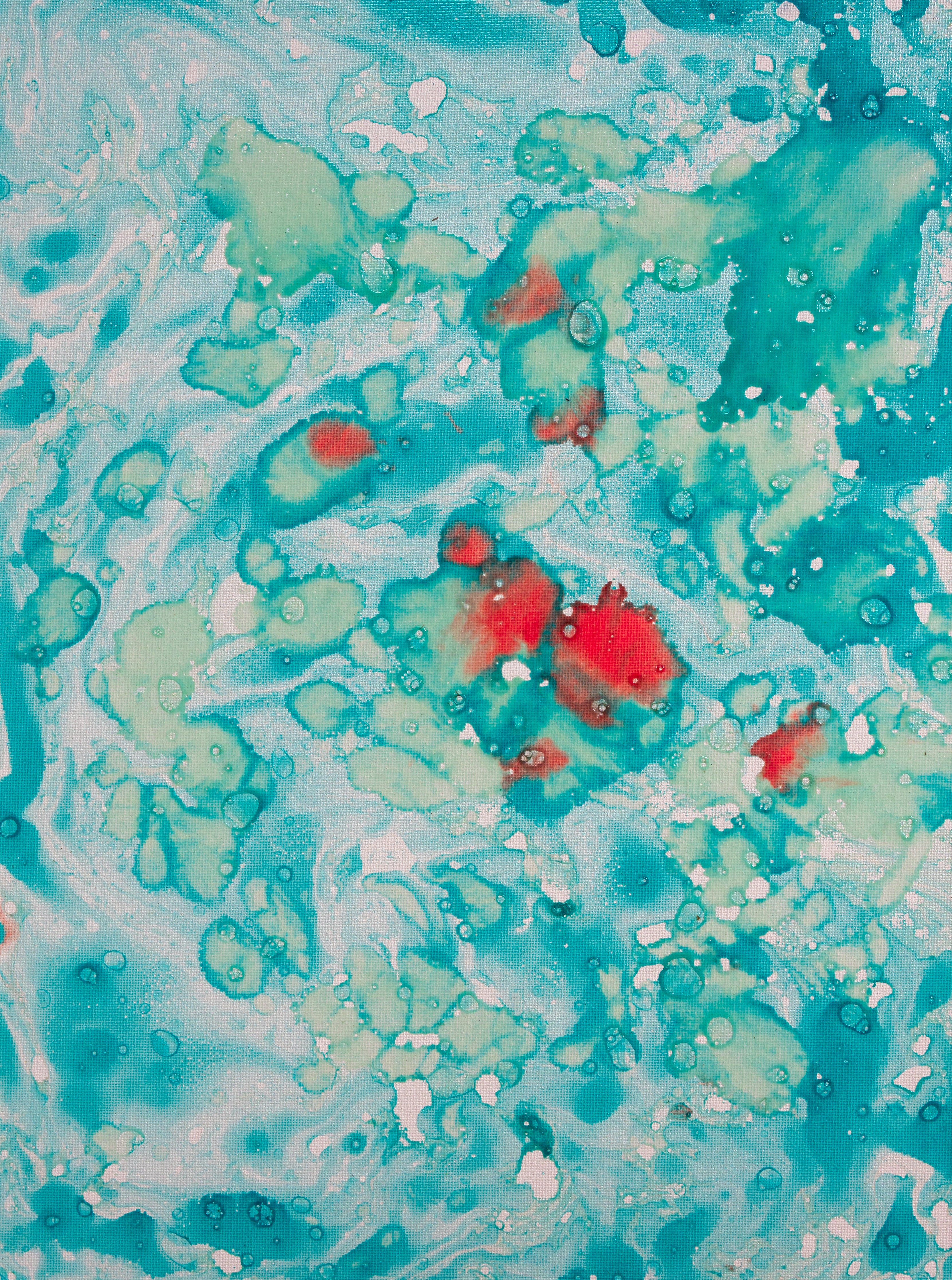 Liquid glass, Original painting on canvas, 30x40cm, Green Peaceful World VI11