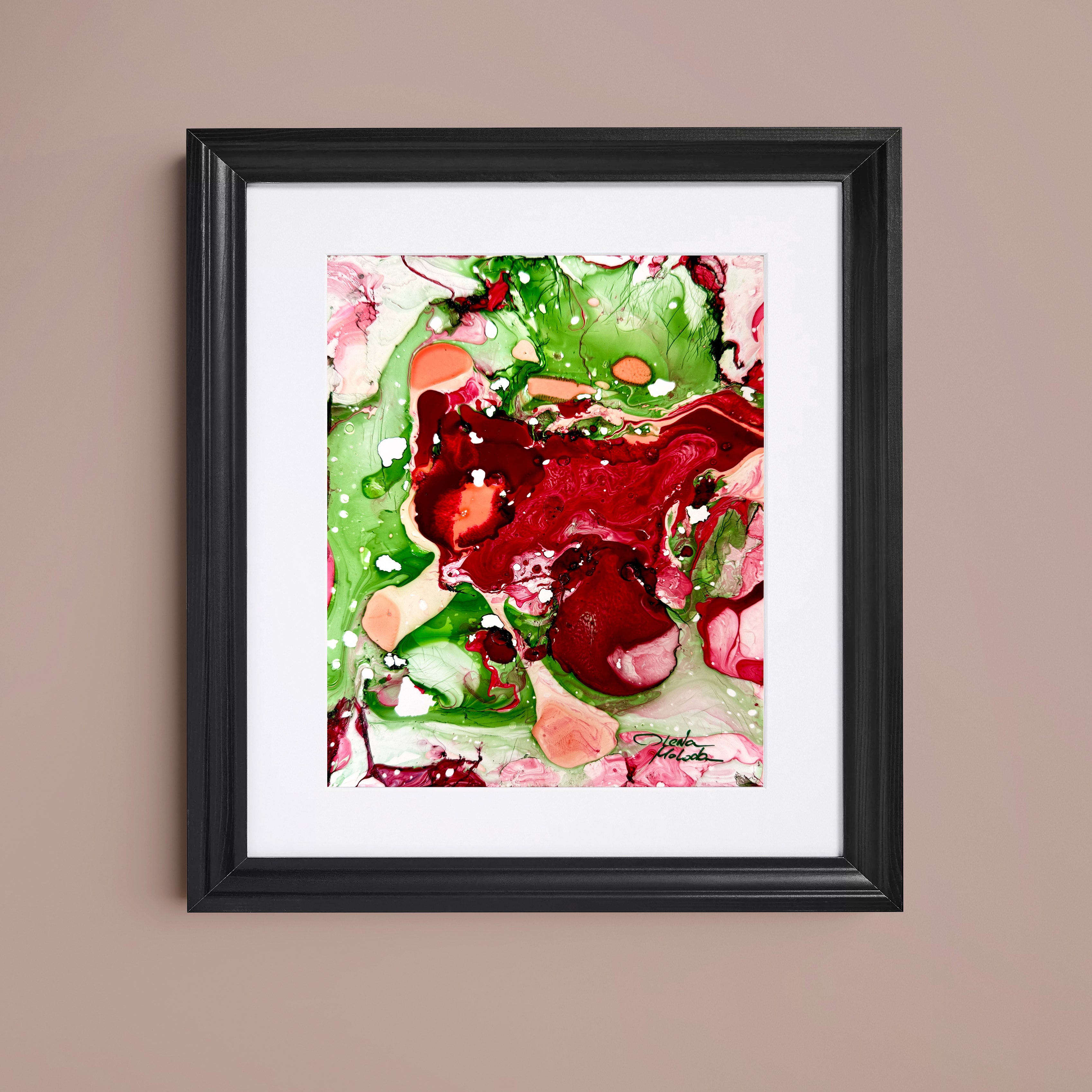 Liquid glass, Original painting on paper, 18x13cm, Green Peaceful World Y114