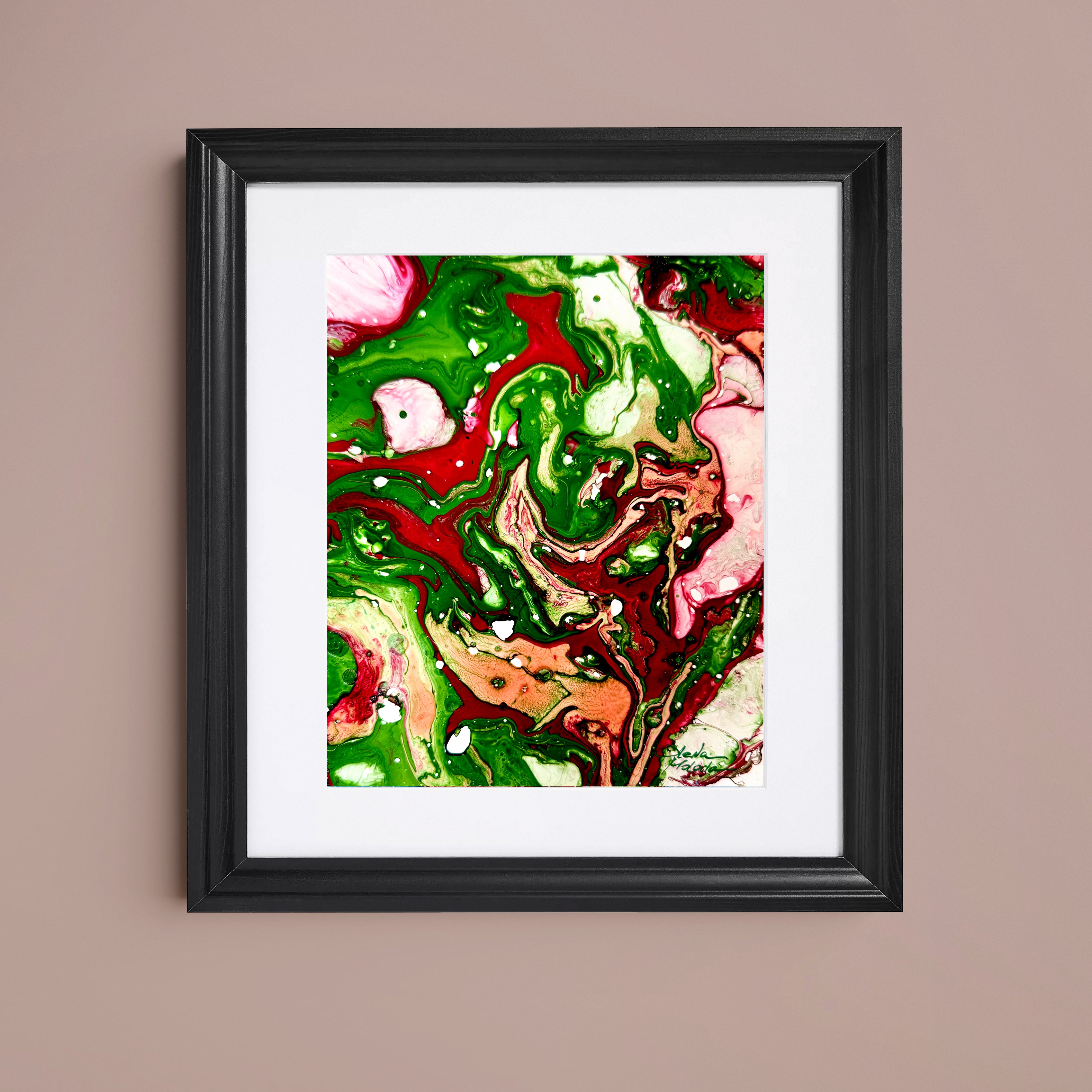 Liquid glass, Original painting on paper, 18x13cm, Green Peaceful World Y117