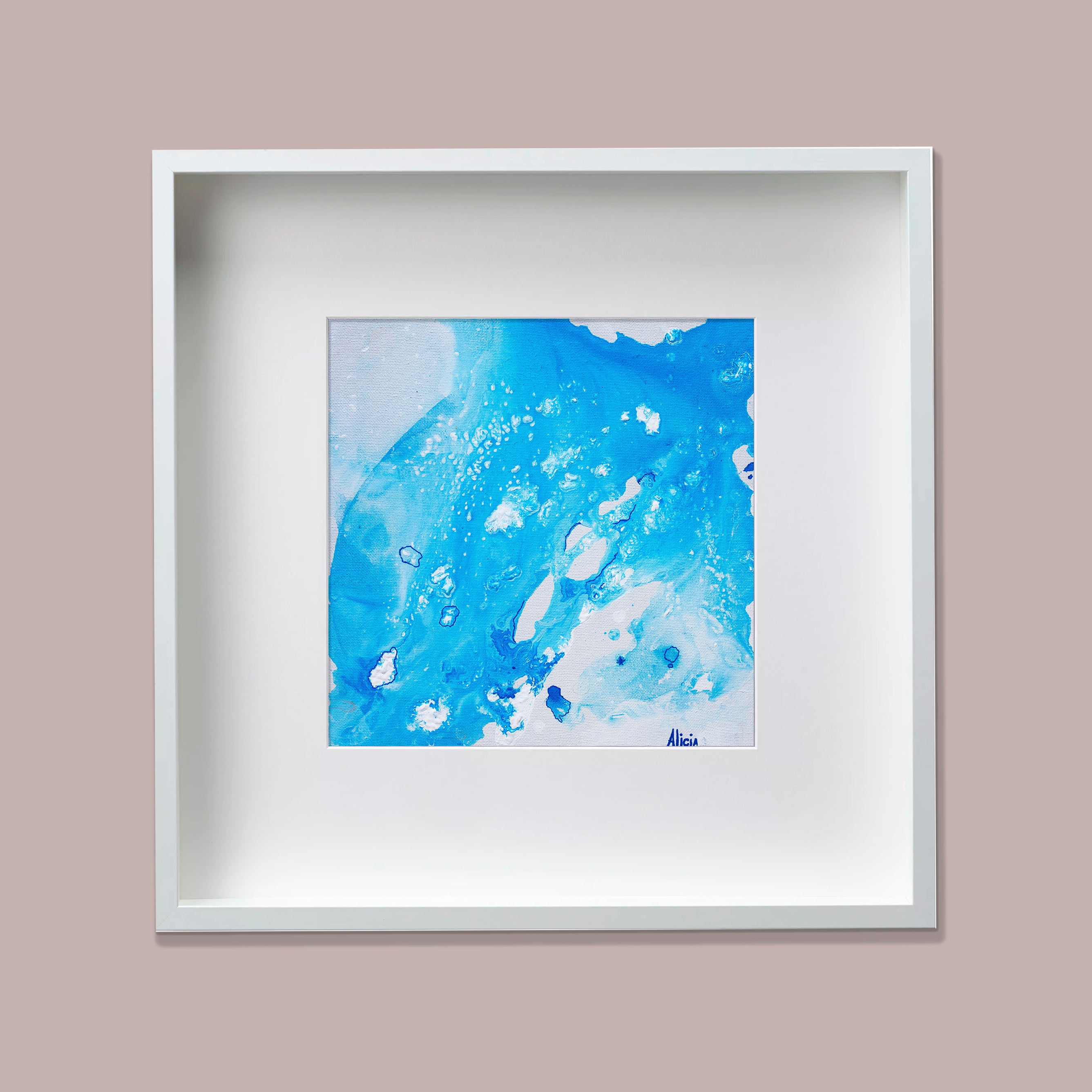 Liquid glass, Original painting on canvas, 30x30cm, Into The Blue M11