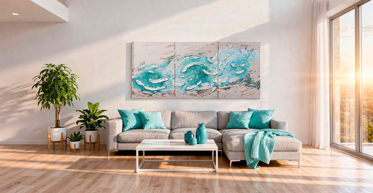 Original Moltenism painting by Olena Moloda displayed in a contemporary interior