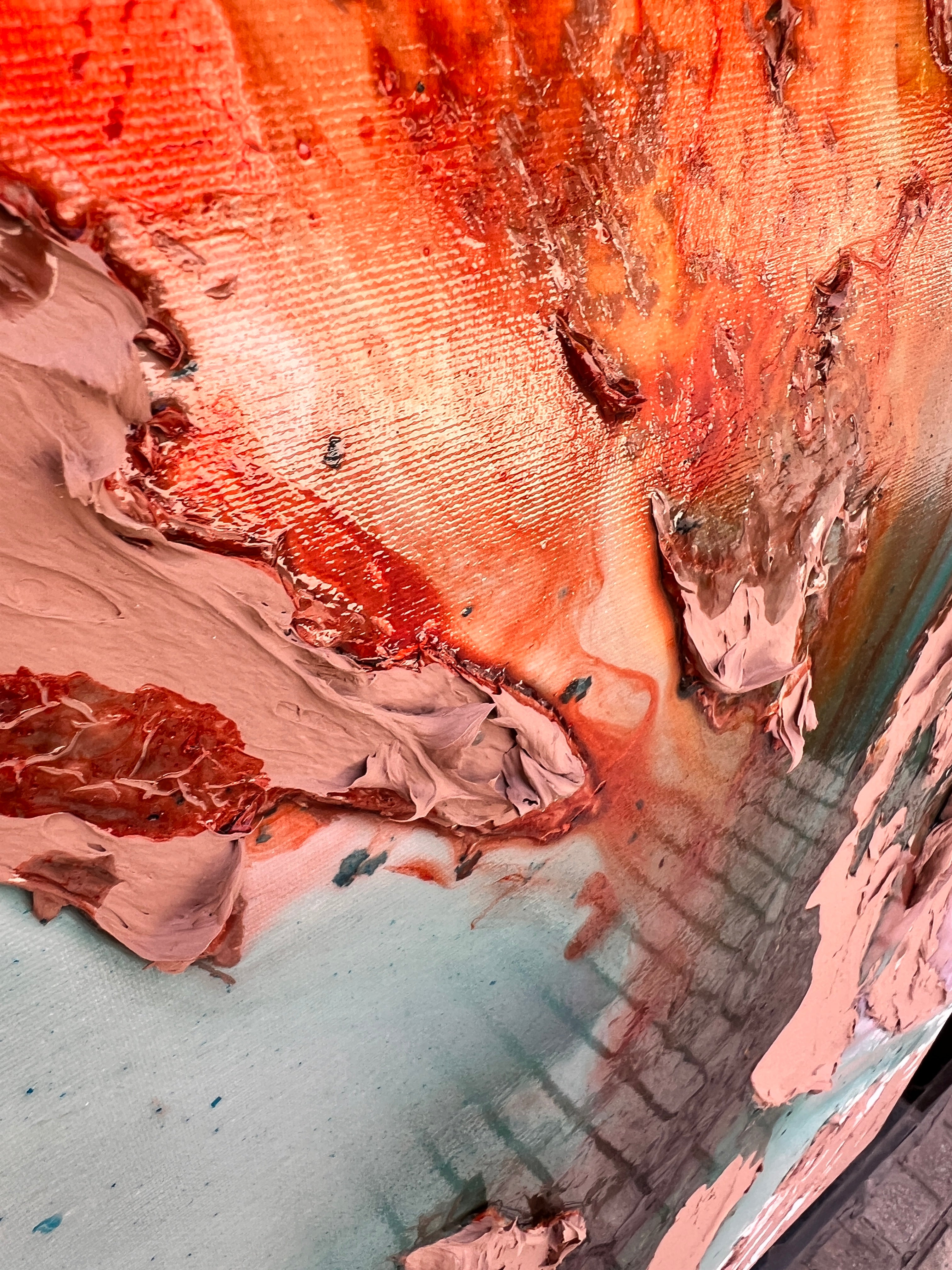 Breaking Into Light – Large Textured Aqua and Cappucino Abstract Painting, 89x130cm