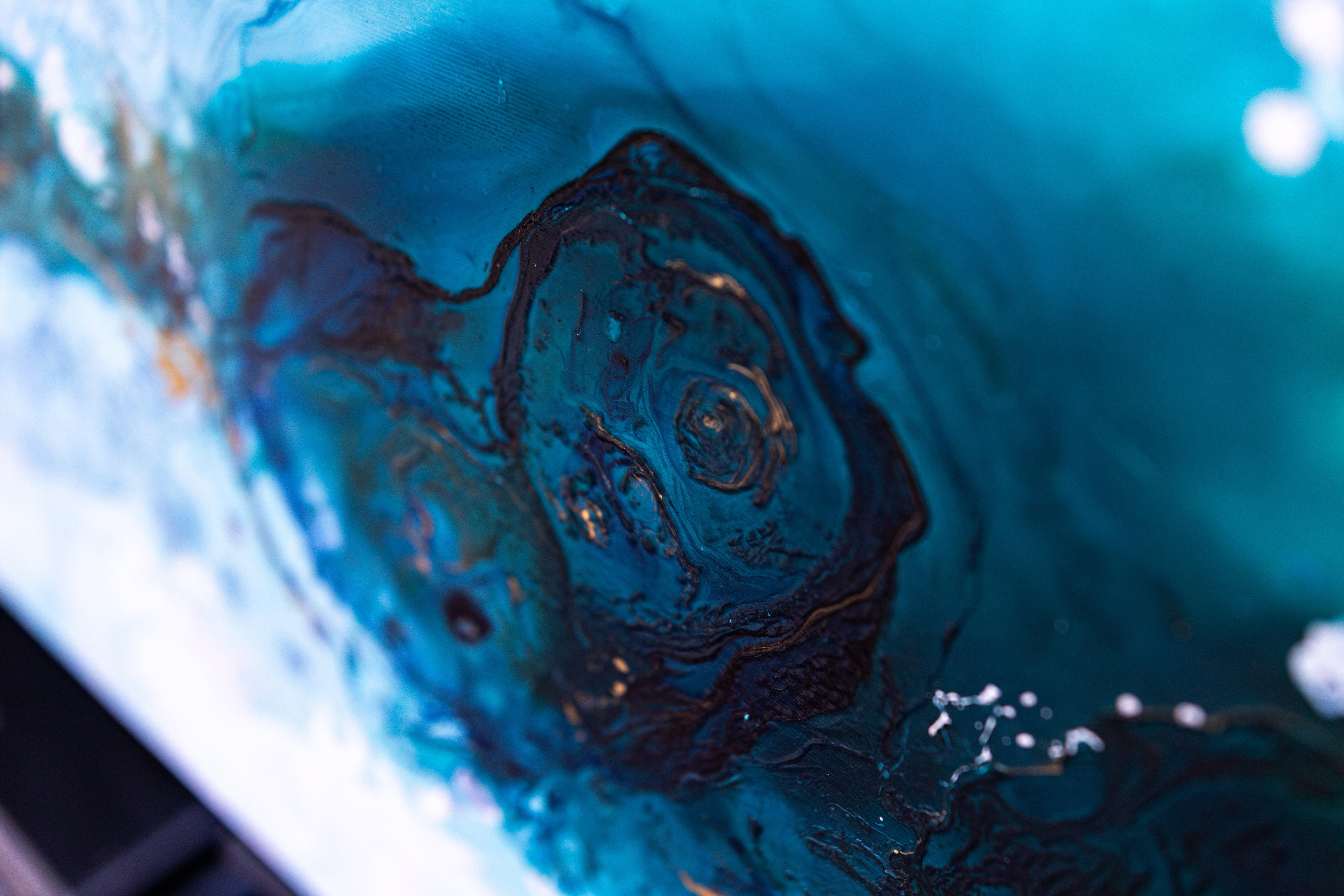 Modern Abstract Painting, Turquoise Blue and Gold on Canvas; 160x80cm, Mona11