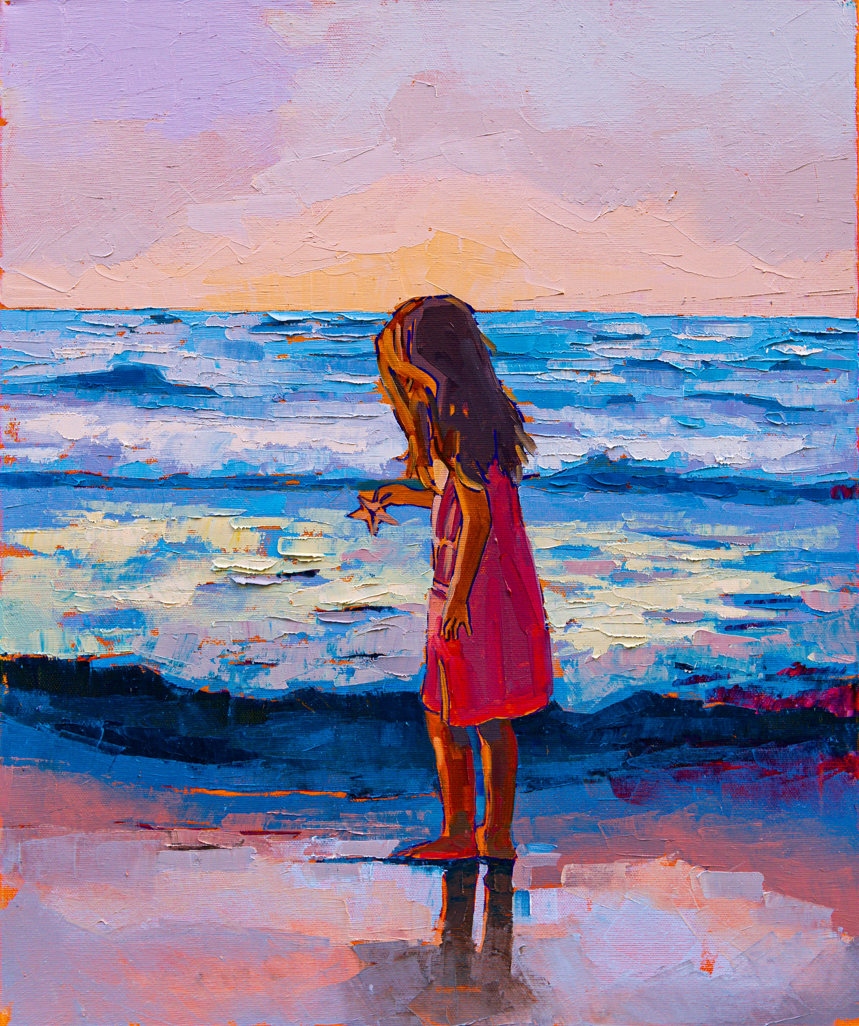 Sunset Seascape Art Canary Islands | Expressionist Beach Painting Las Palmas, 60x50cm