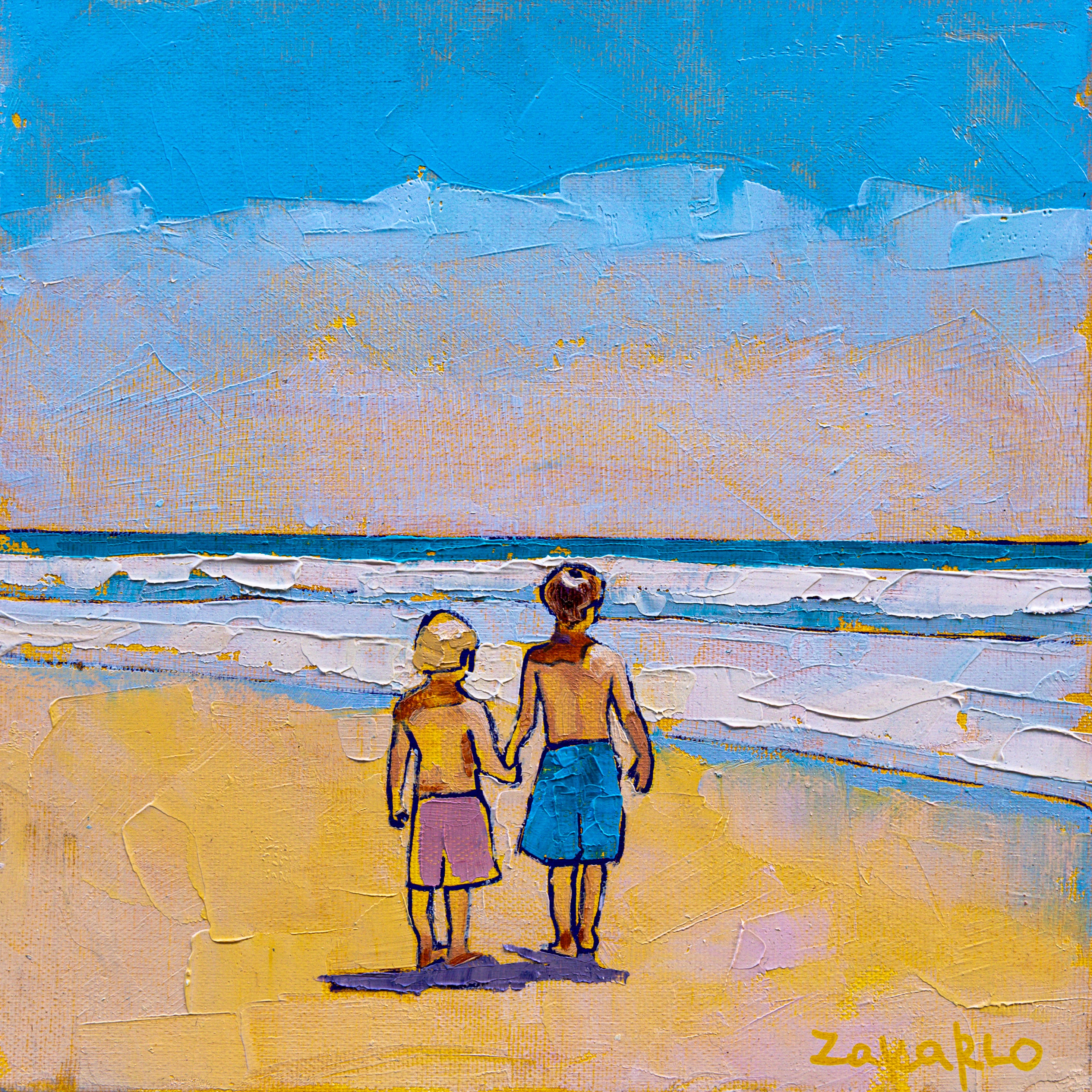Little Friends by the Sea – Beach Painting, 30х30cm