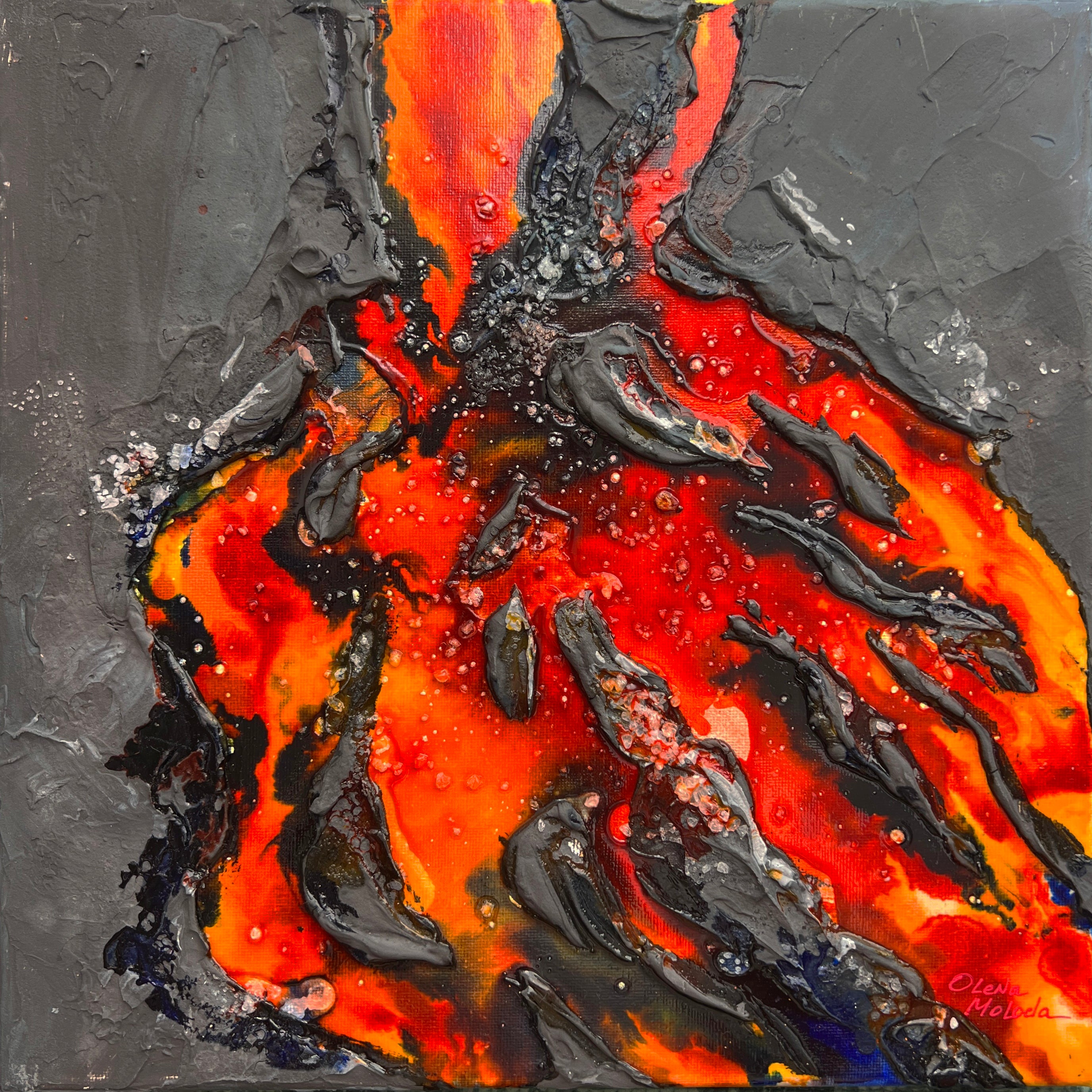 Volcanic Lava painting on Canvas, 30x30cm, canvas, moltenism