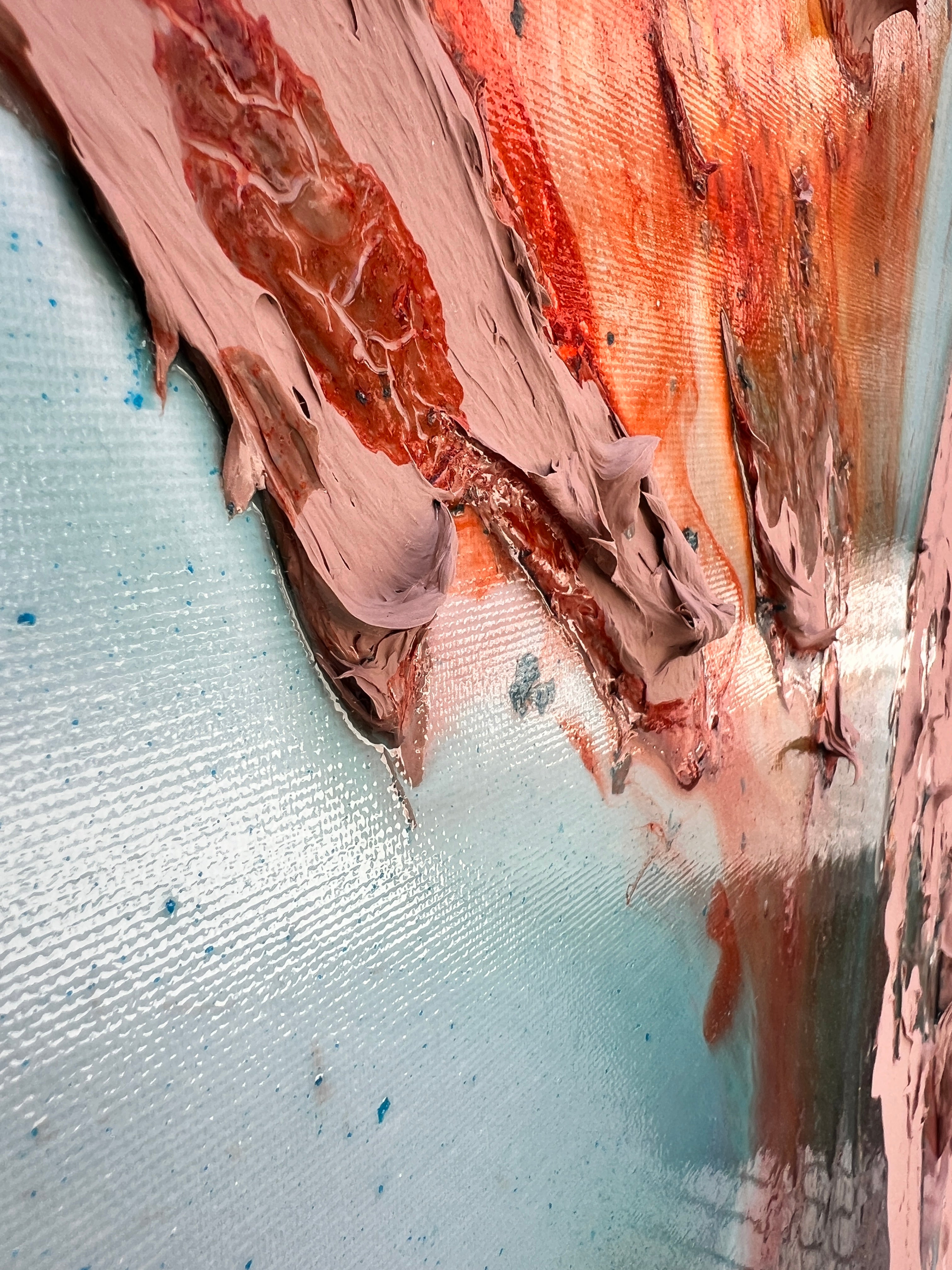 Breaking Into Light – Large Textured Aqua and Cappucino Abstract Painting, 89x130cm