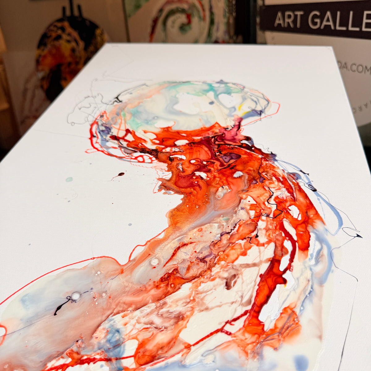 Blue Stillness – Jellyfish Moltenism Painting, 40x80cm