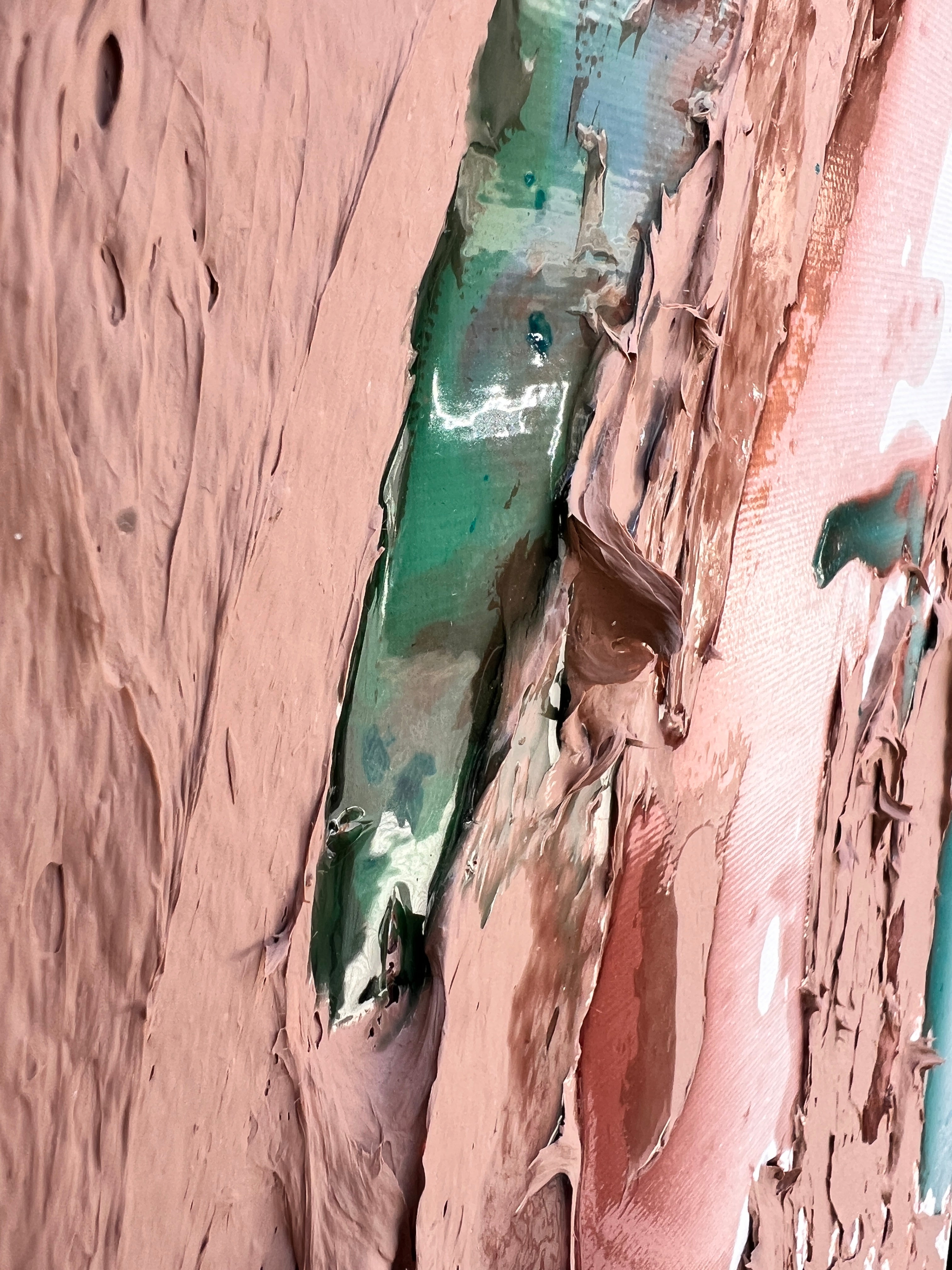 Breaking Into Light – Large Textured Aqua and Cappucino Abstract Painting, 89x130cm