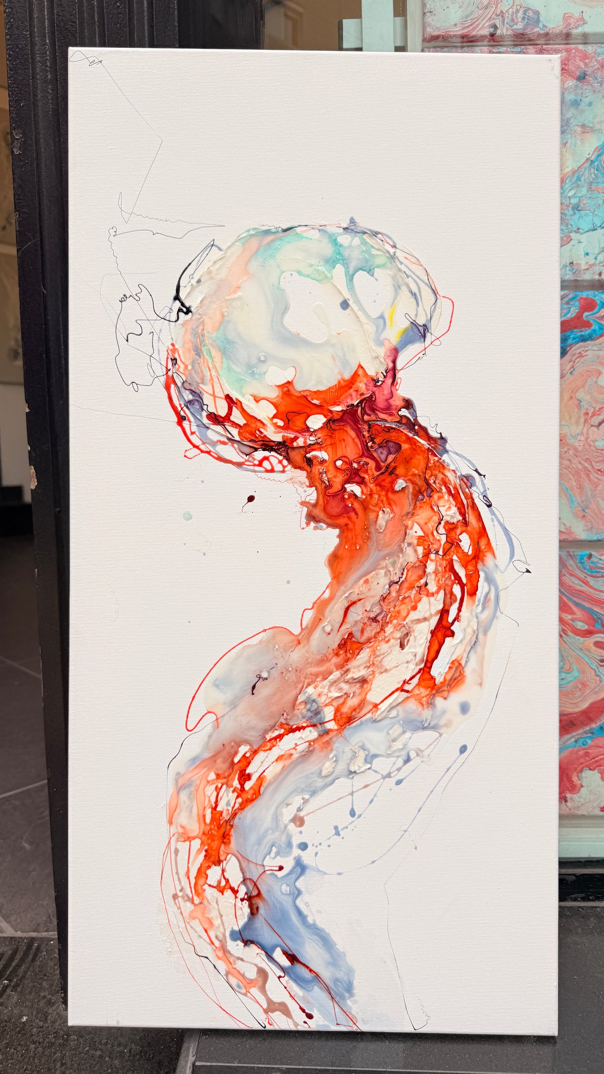 Blue Stillness – Jellyfish Moltenism Painting, 40x80cm