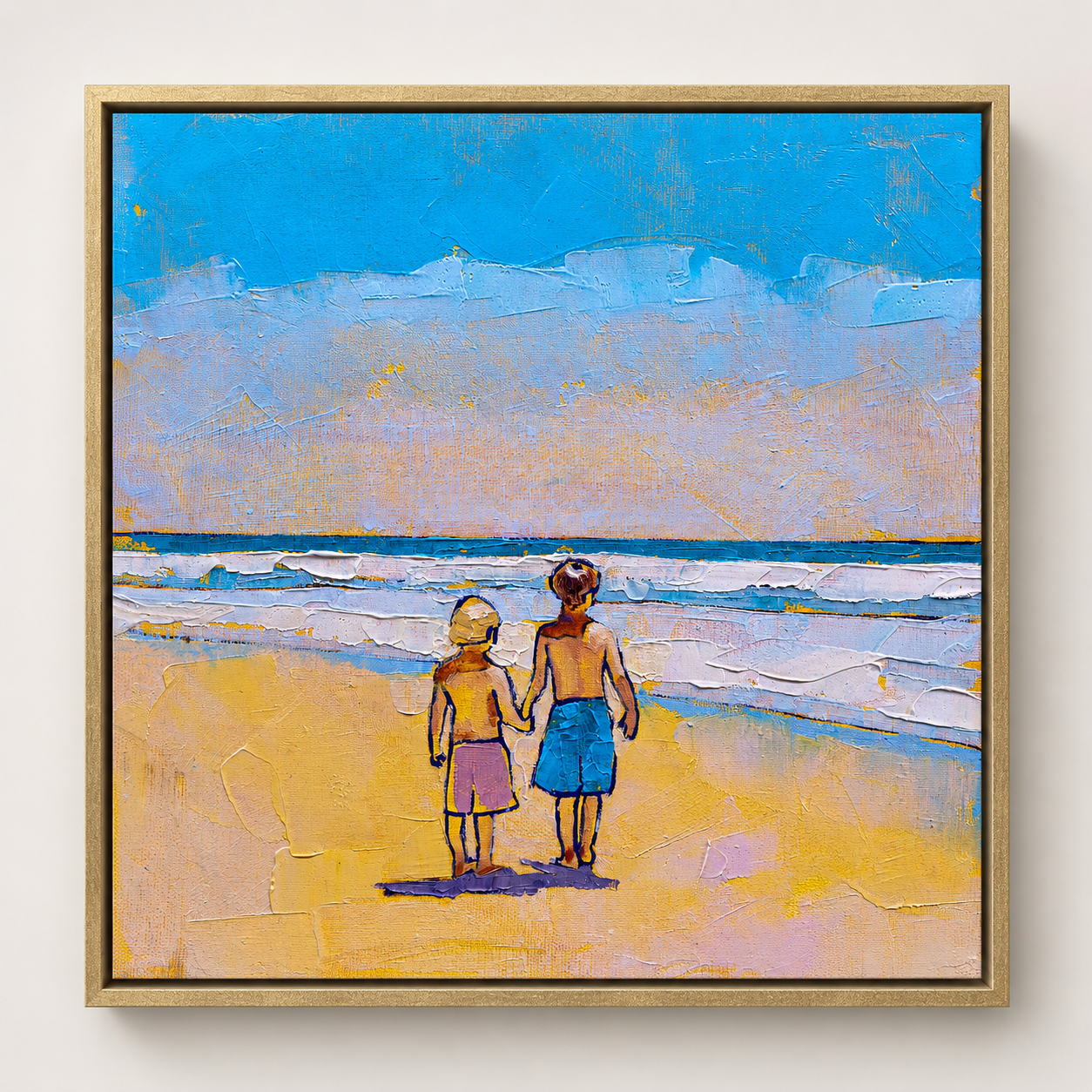 Little Friends by the Sea – Beach Painting, 30х30cm
