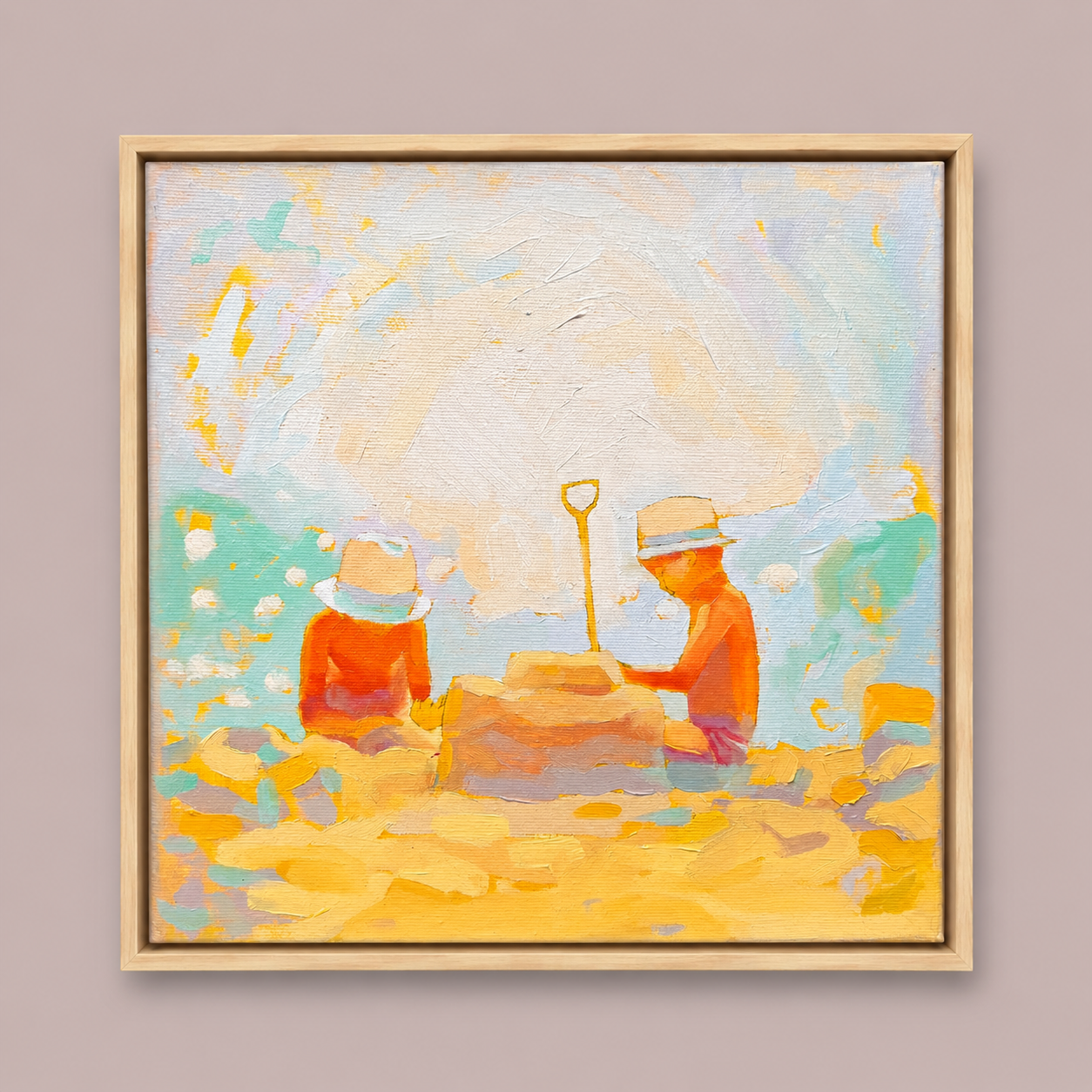 Sunny Day Together – Children on the Beach Painting, 30х30cm
