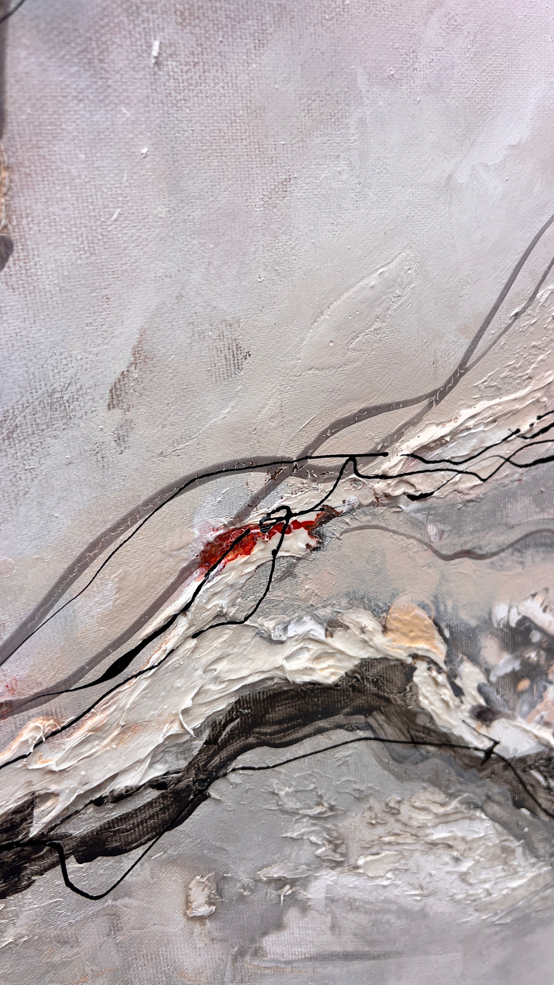Crimson Flow | Large Neutral Abstract Painting 100 × 160 cm