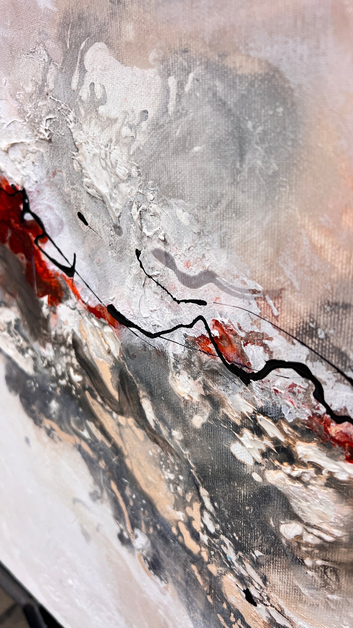 Crimson Flow | Large Neutral Abstract Painting 100 × 160 cm