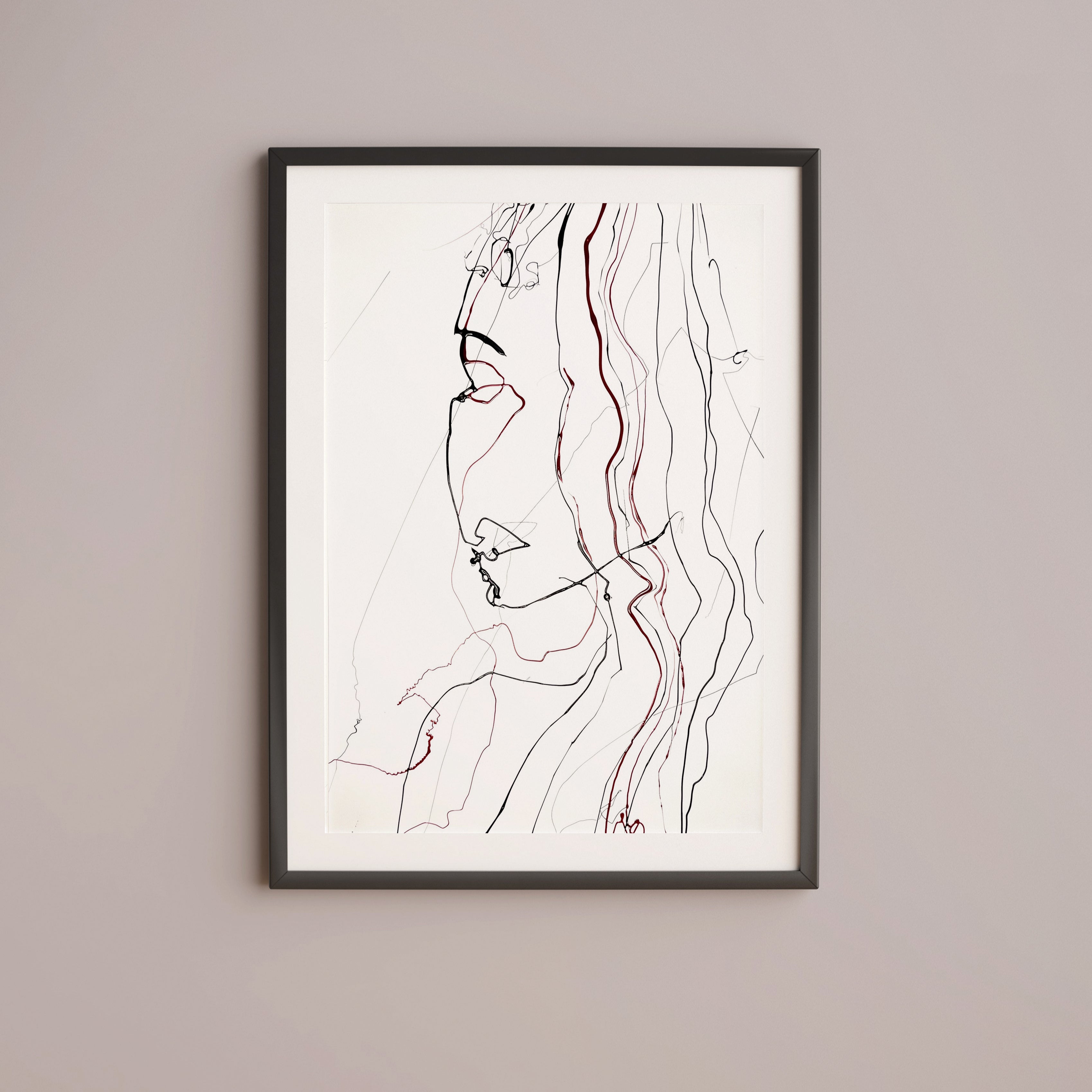 Original Minimalistic Woman portrait drawing by molten glass