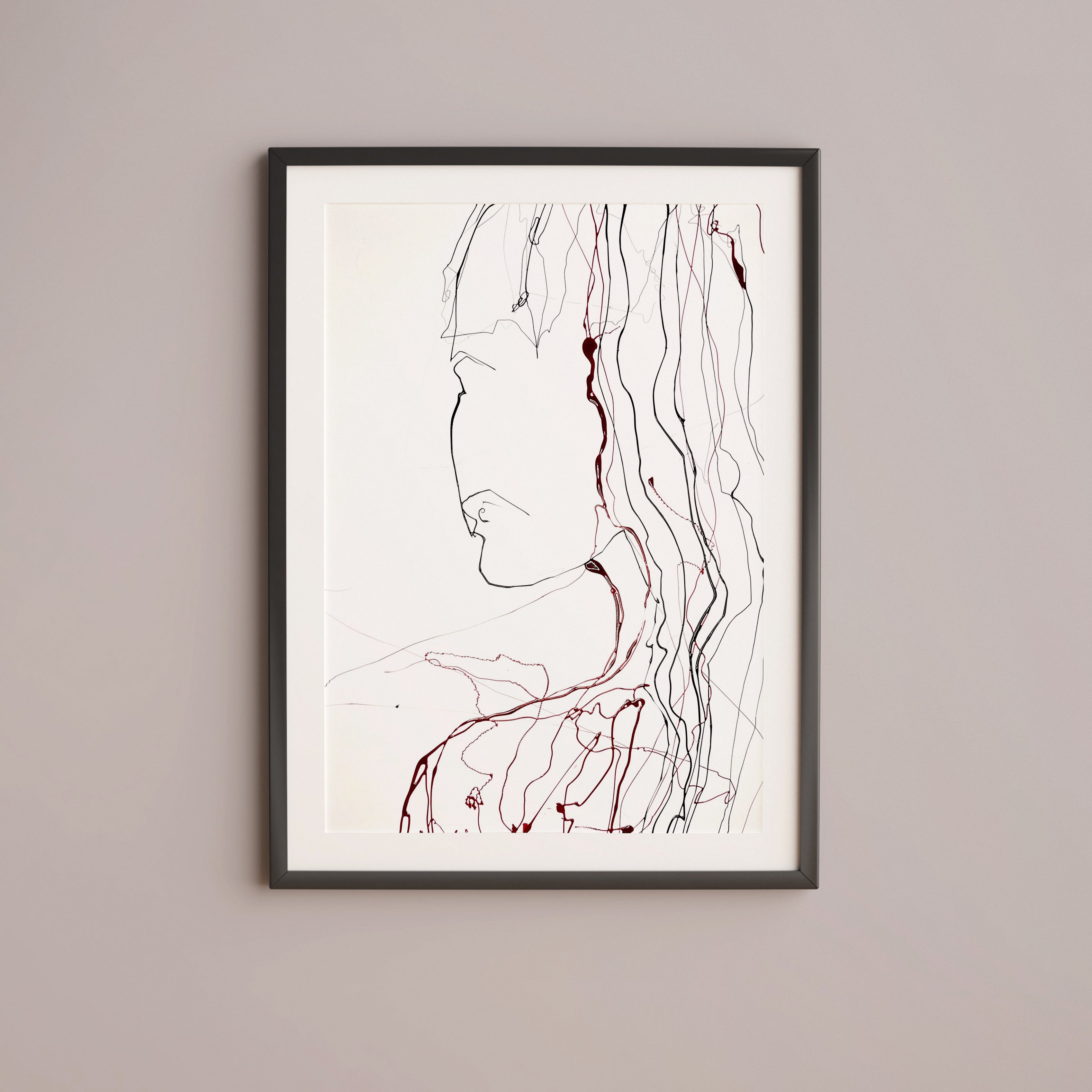 Original Minimalistic Woman portrait drawing by molten glass