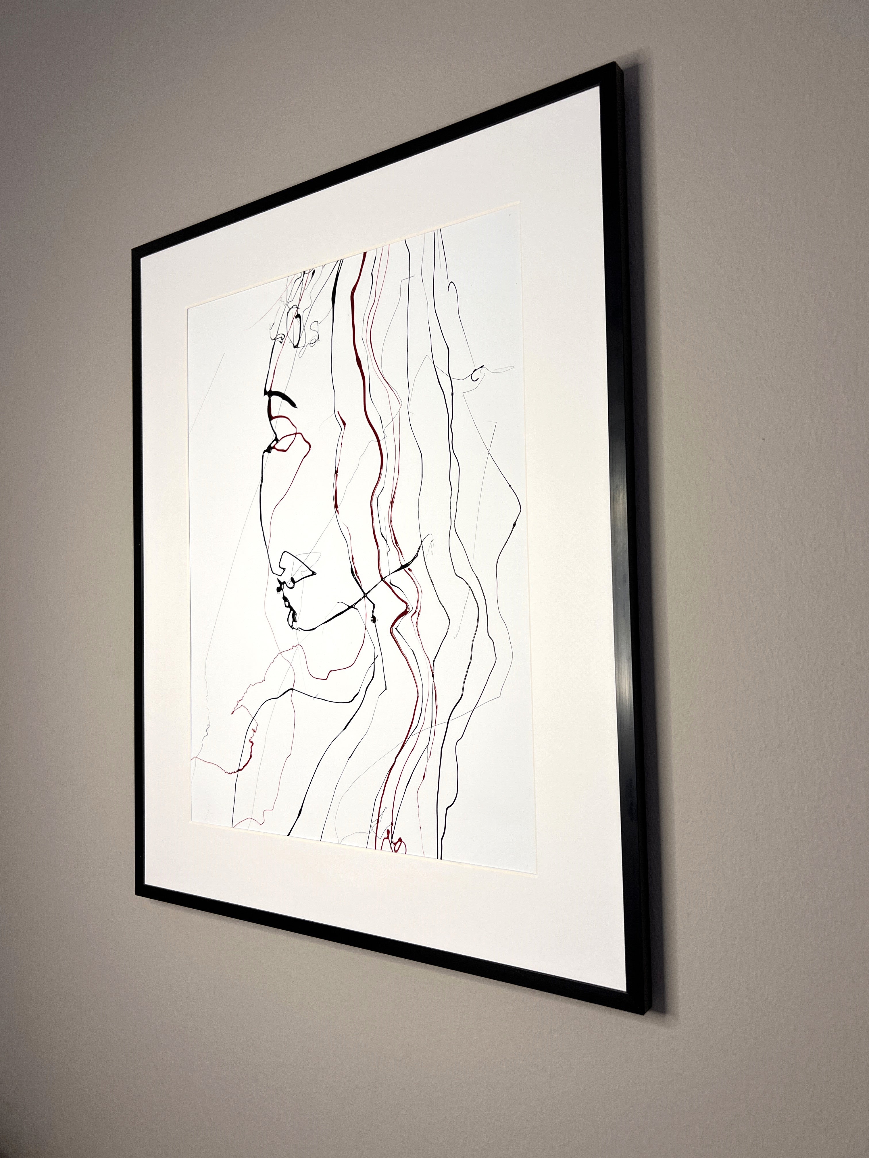 Original Minimalistic Woman portrait drawing by molten glass