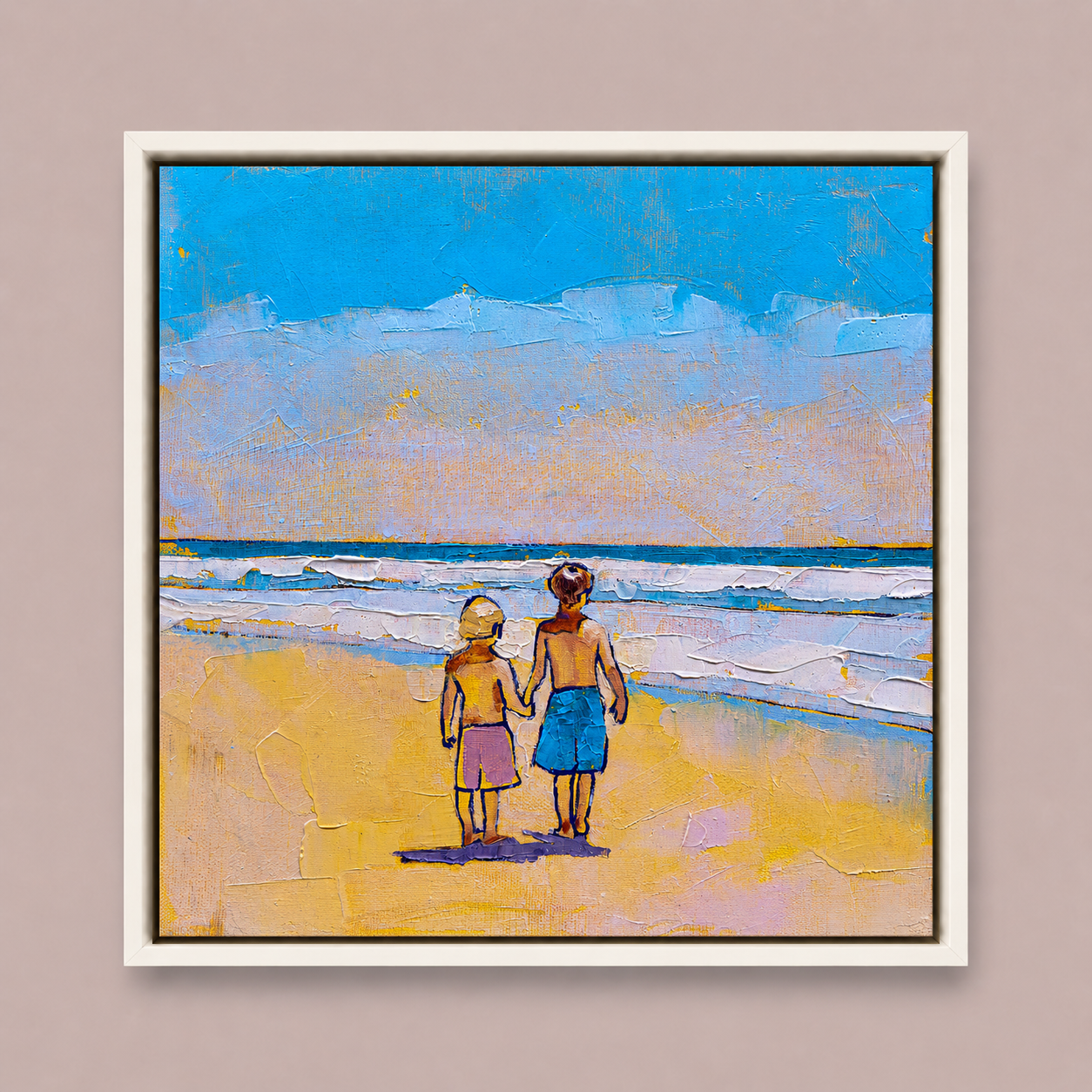Little Friends by the Sea – Beach Painting, 30х30cm
