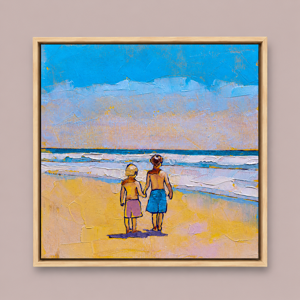 Little Friends by the Sea – Beach Painting, 30х30cm