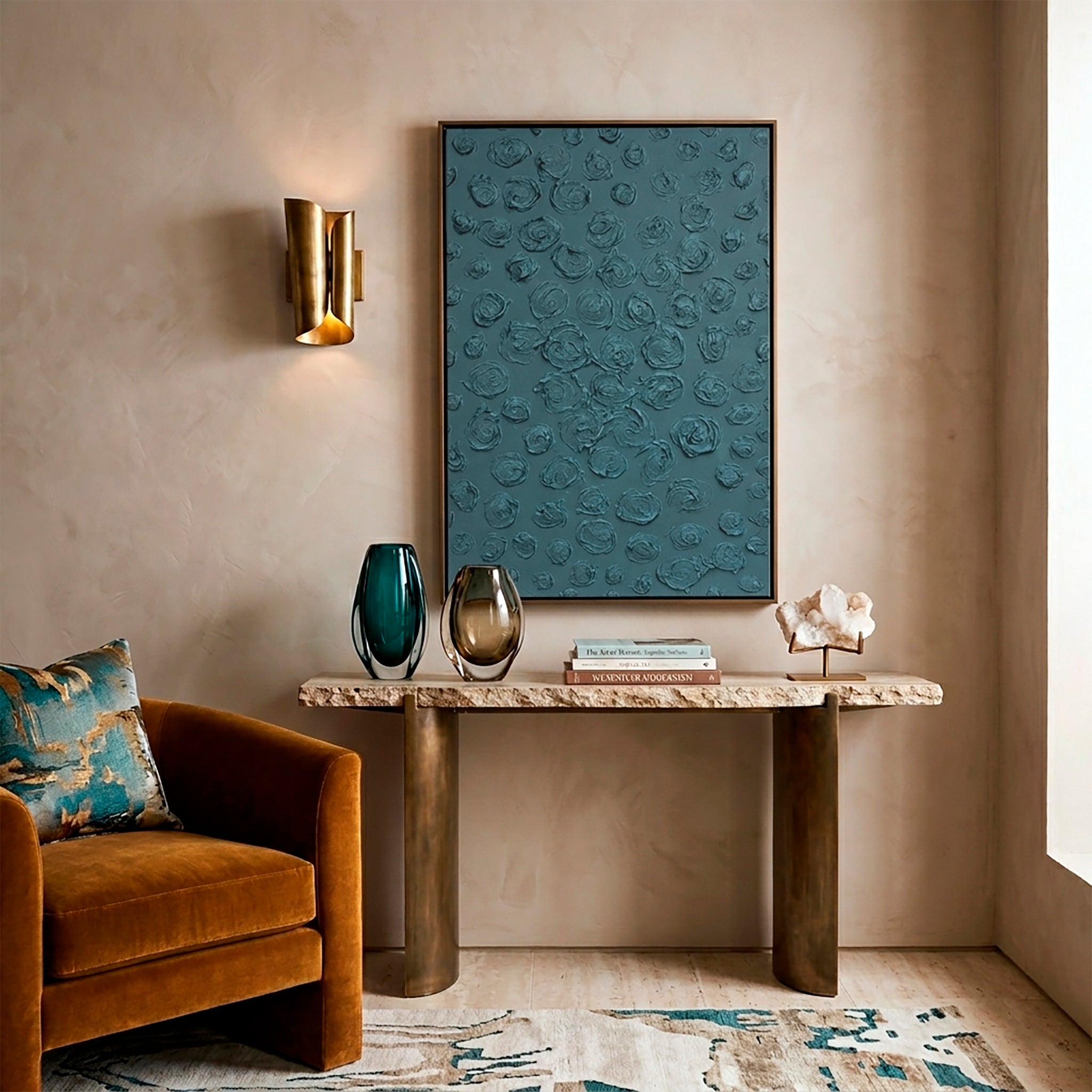 Moss Green Abstract Rose Painting, Textured Floral Wall Art, 60x90cm, MO66