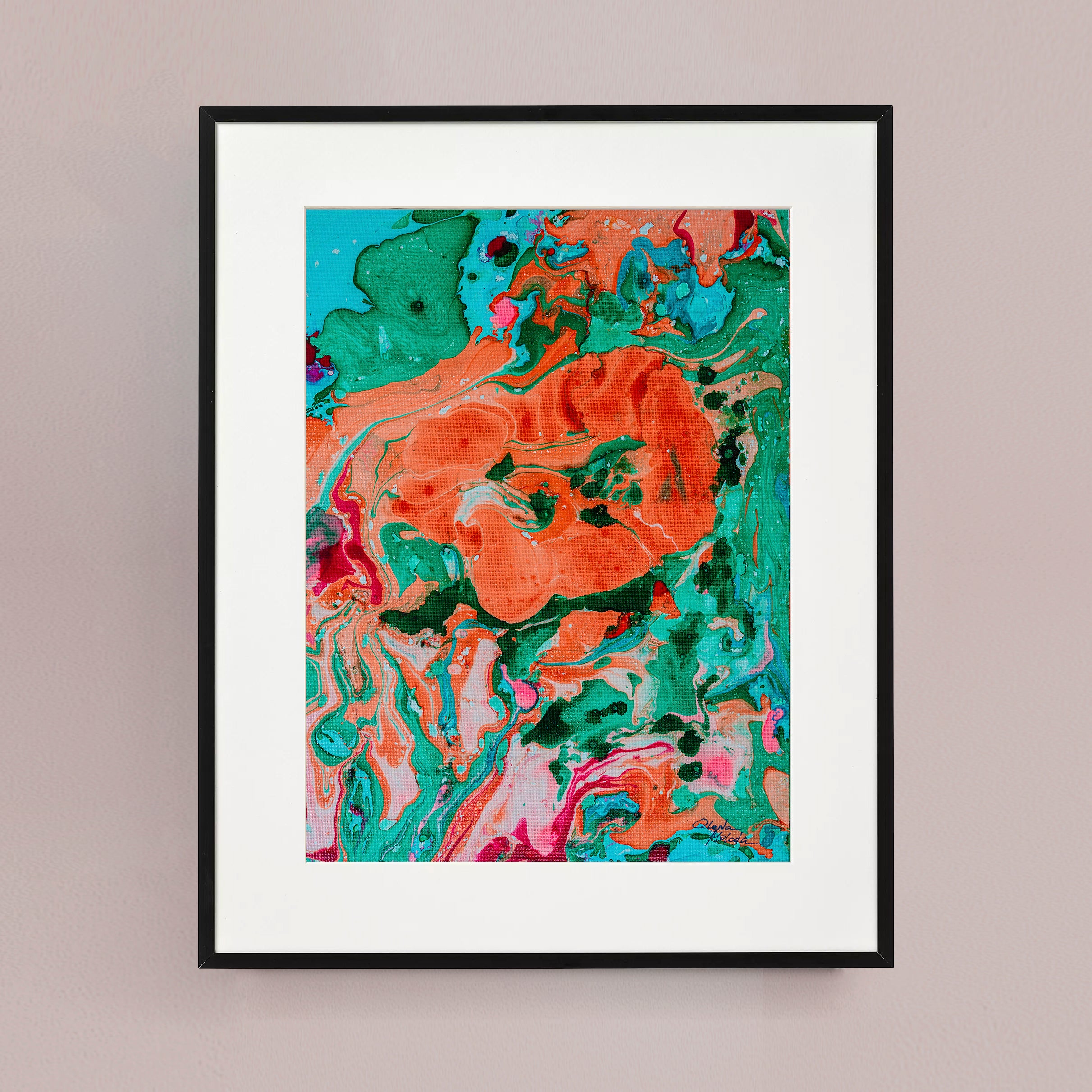 Liquid glass, Original painting on canvas, 30x40cm, Green Peaceful World VI06