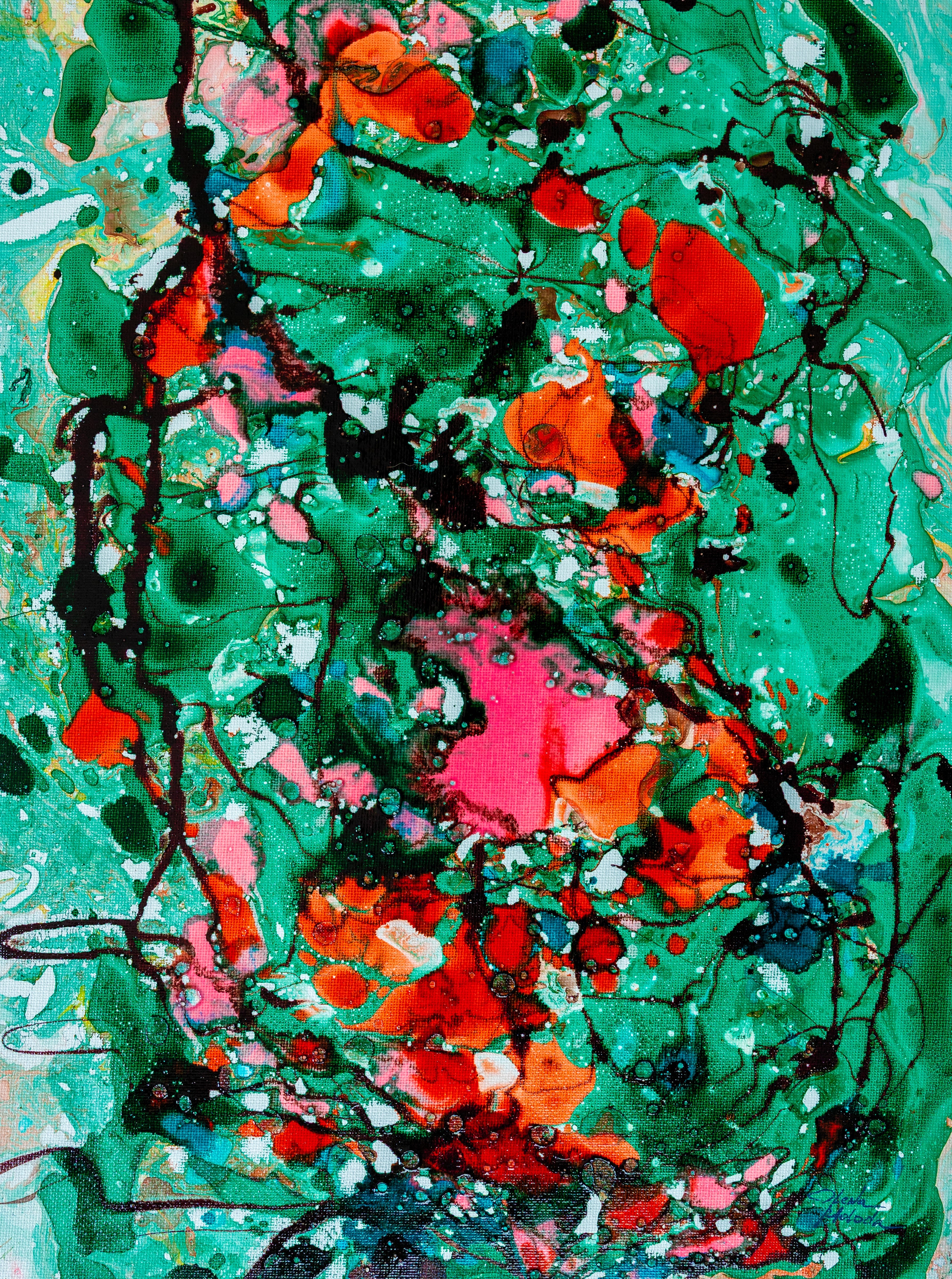 Liquid glass, Original painting on canvas, 30x40cm, Green Peaceful World VI08