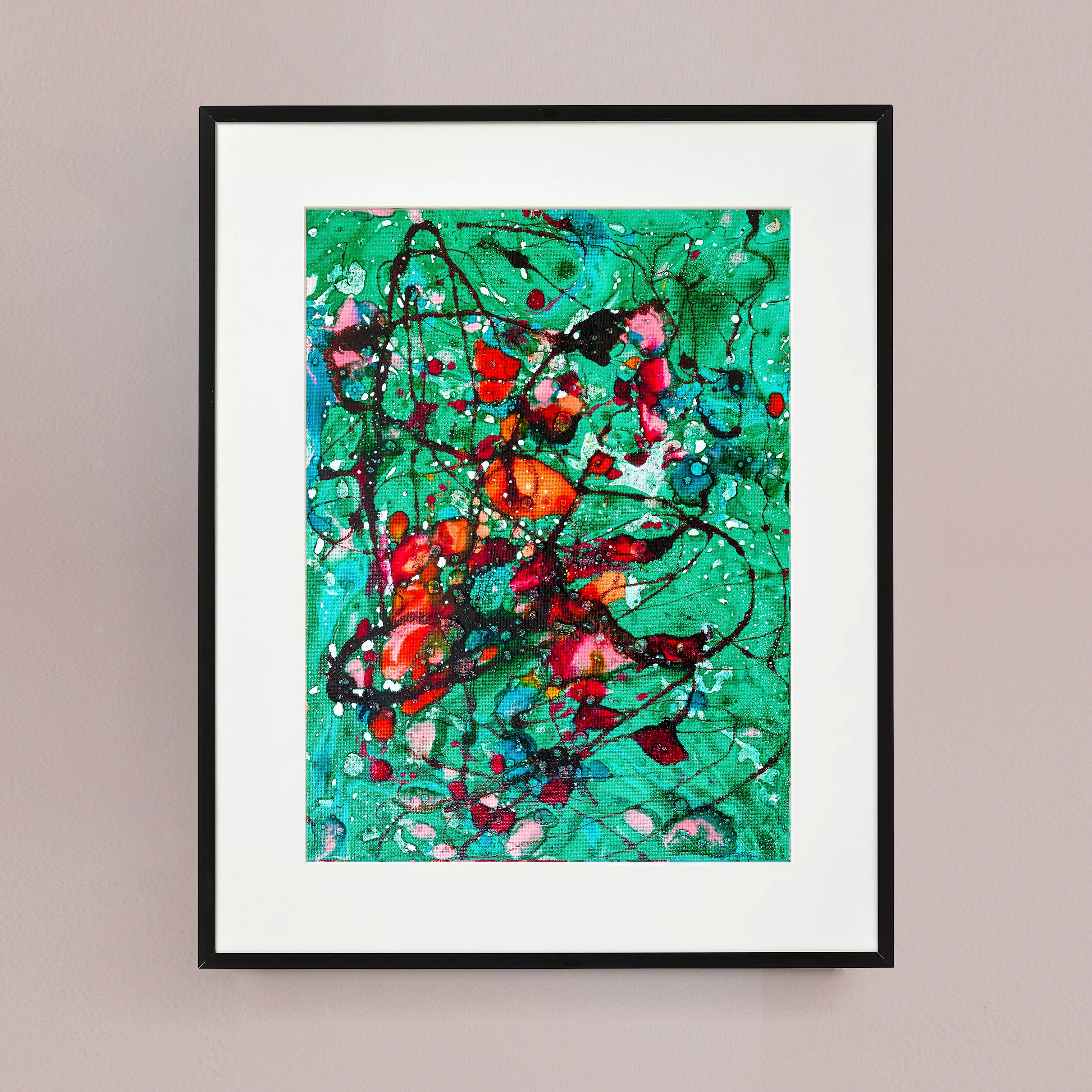 Liquid glass, Original painting on canvas, 30x40cm, Green Peaceful World VI09