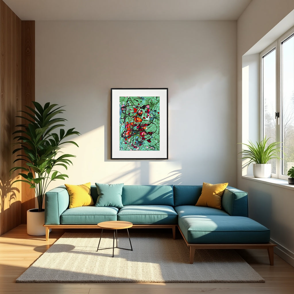 Liquid glass, Original painting on canvas, 30x40cm, Green Peaceful World VI09