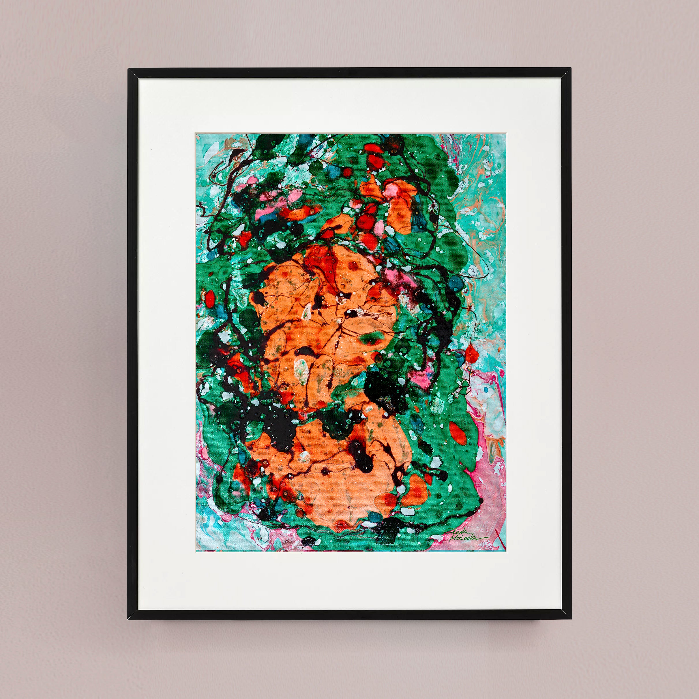 Liquid glass, Original painting on canvas, 30x40cm, Green Peaceful World VI10