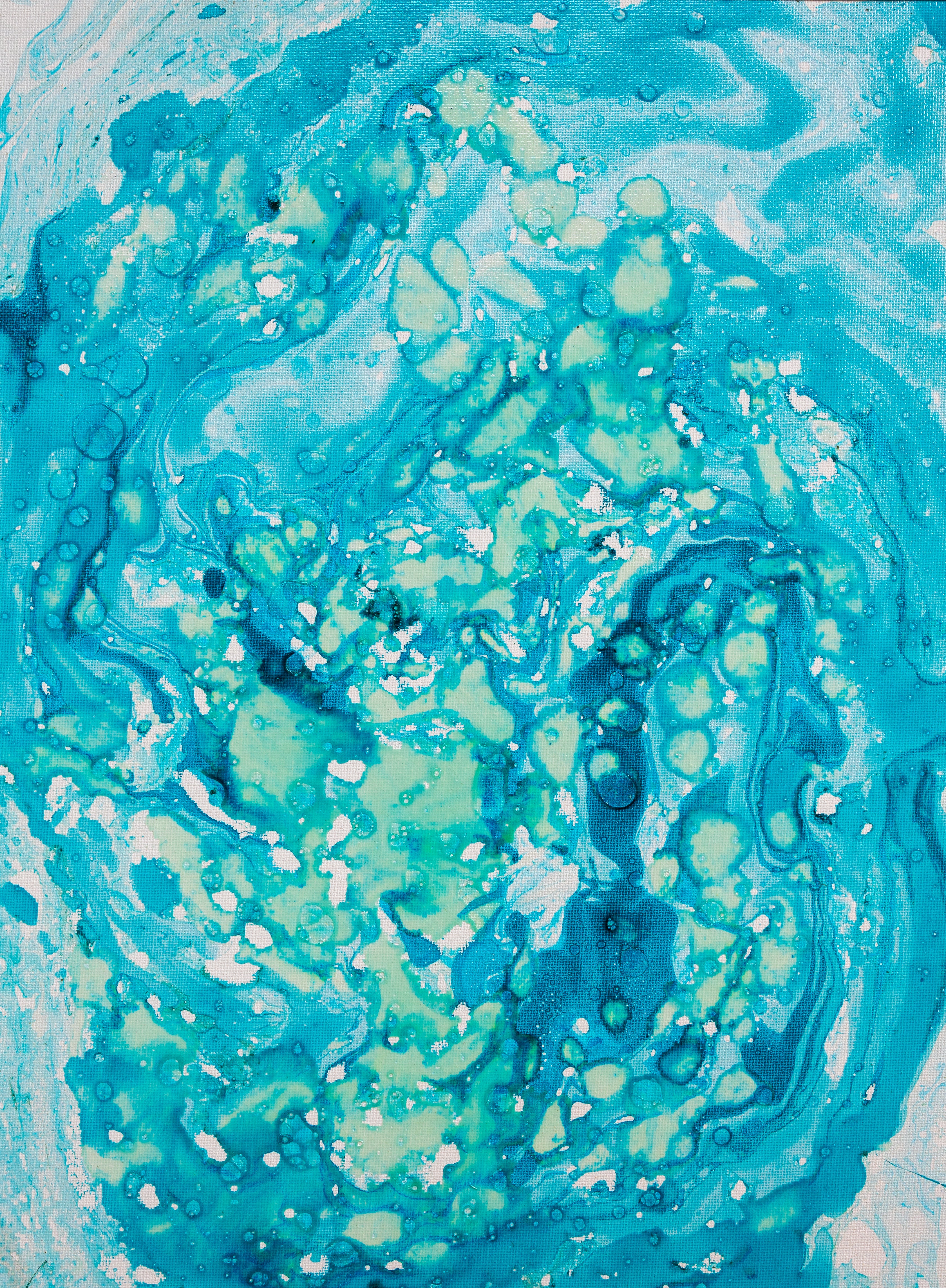 Liquid glass, Original painting on canvas, 30x40cm, Green Peaceful World VI12