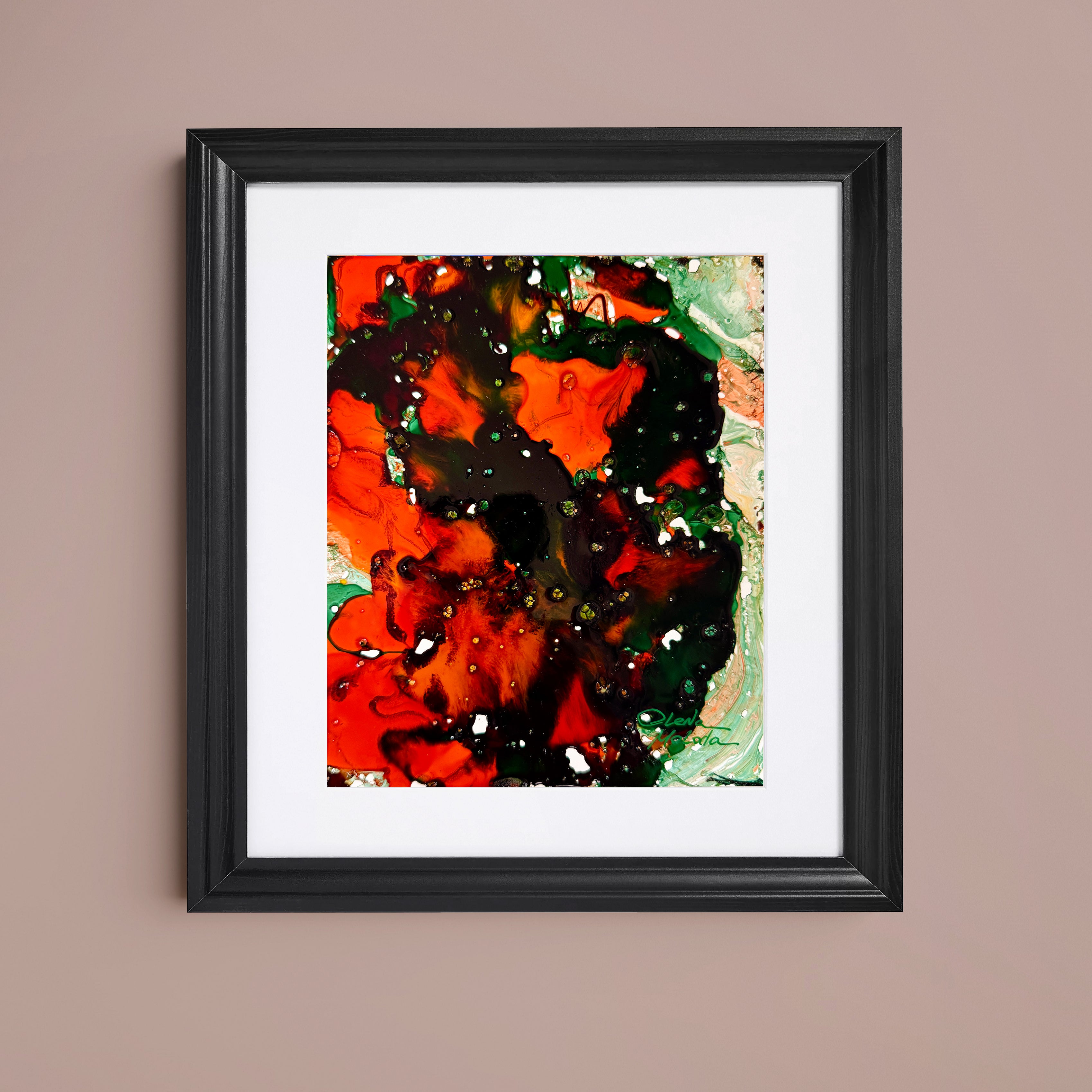 Liquid glass, Original painting on paper, 18x13cm, Green Peaceful World Y113